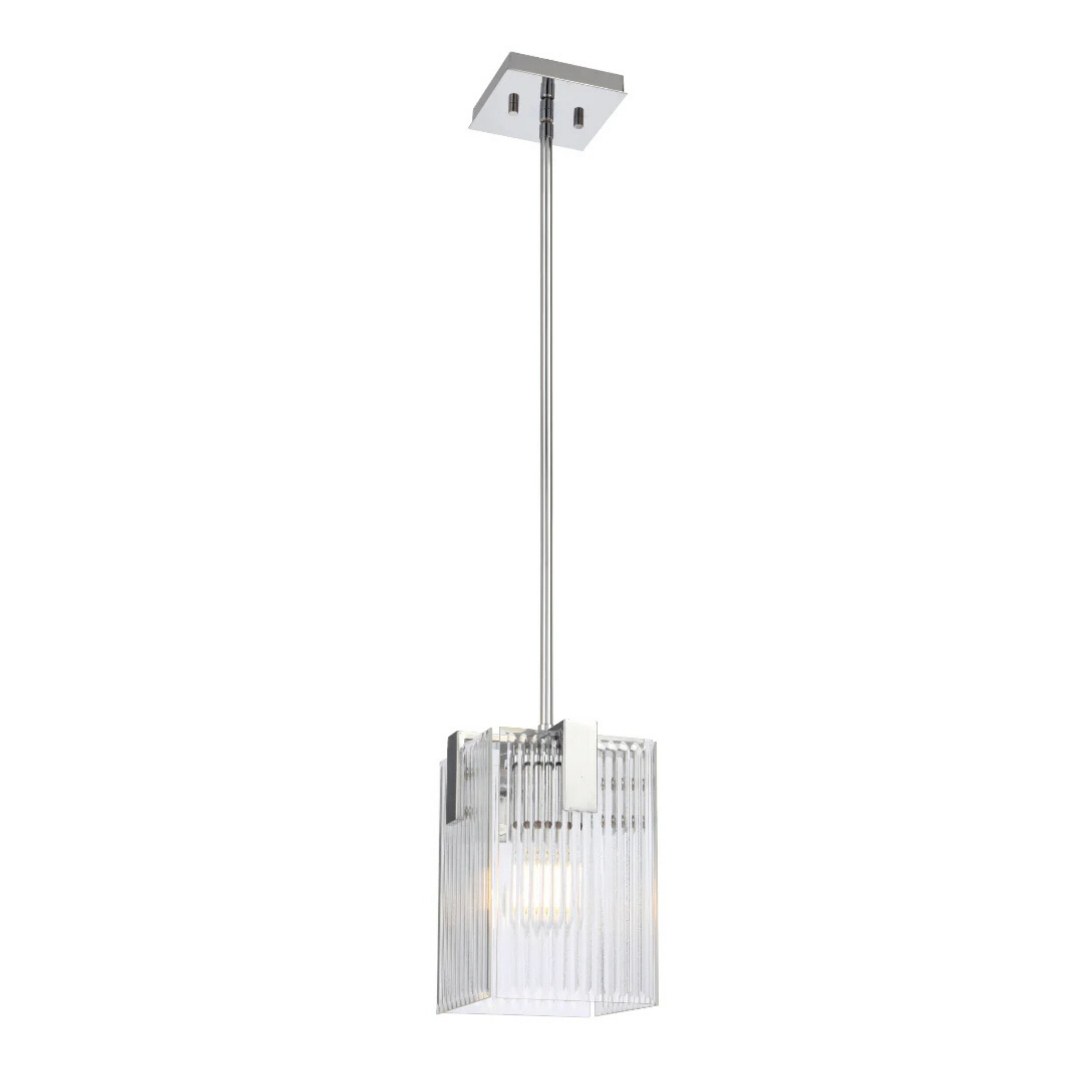 Pelion Box Ribbed Glass Metallic Chrome Pendant Light