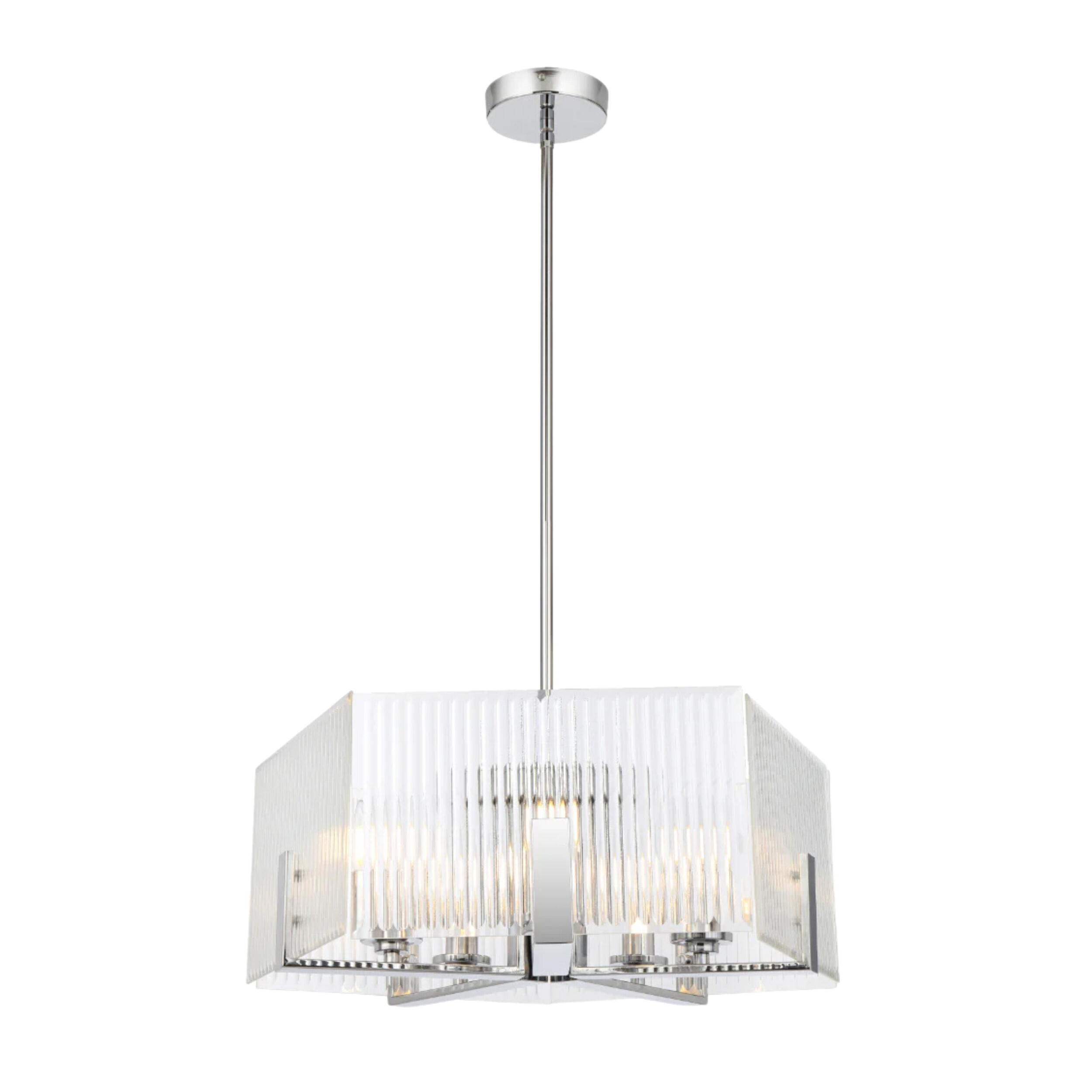 Pelion Pentagonal Ribbed Glass Metallic Chrome Pendant Light