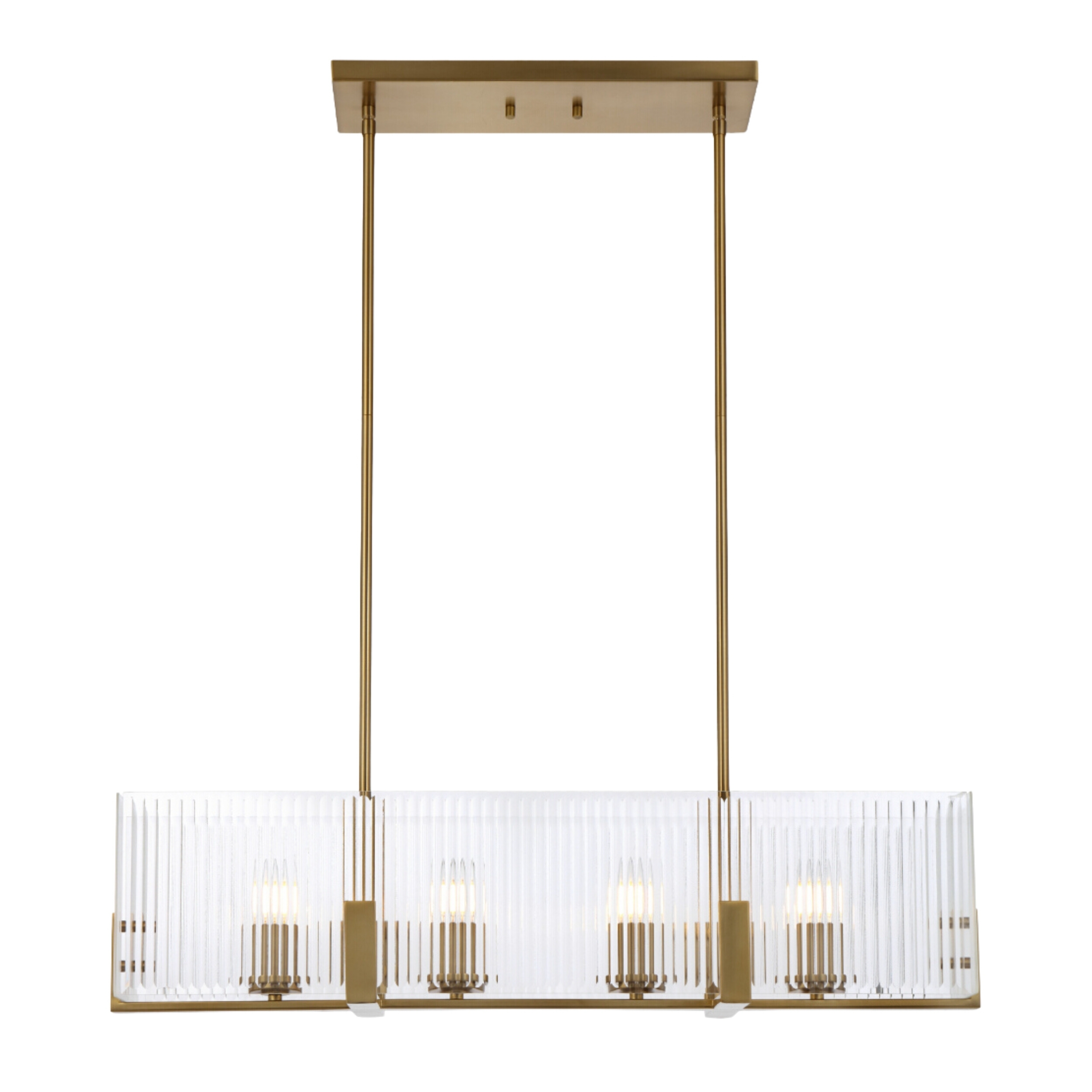Pelion Rectangular Ribbed Glass Antique Gold Pendant Light