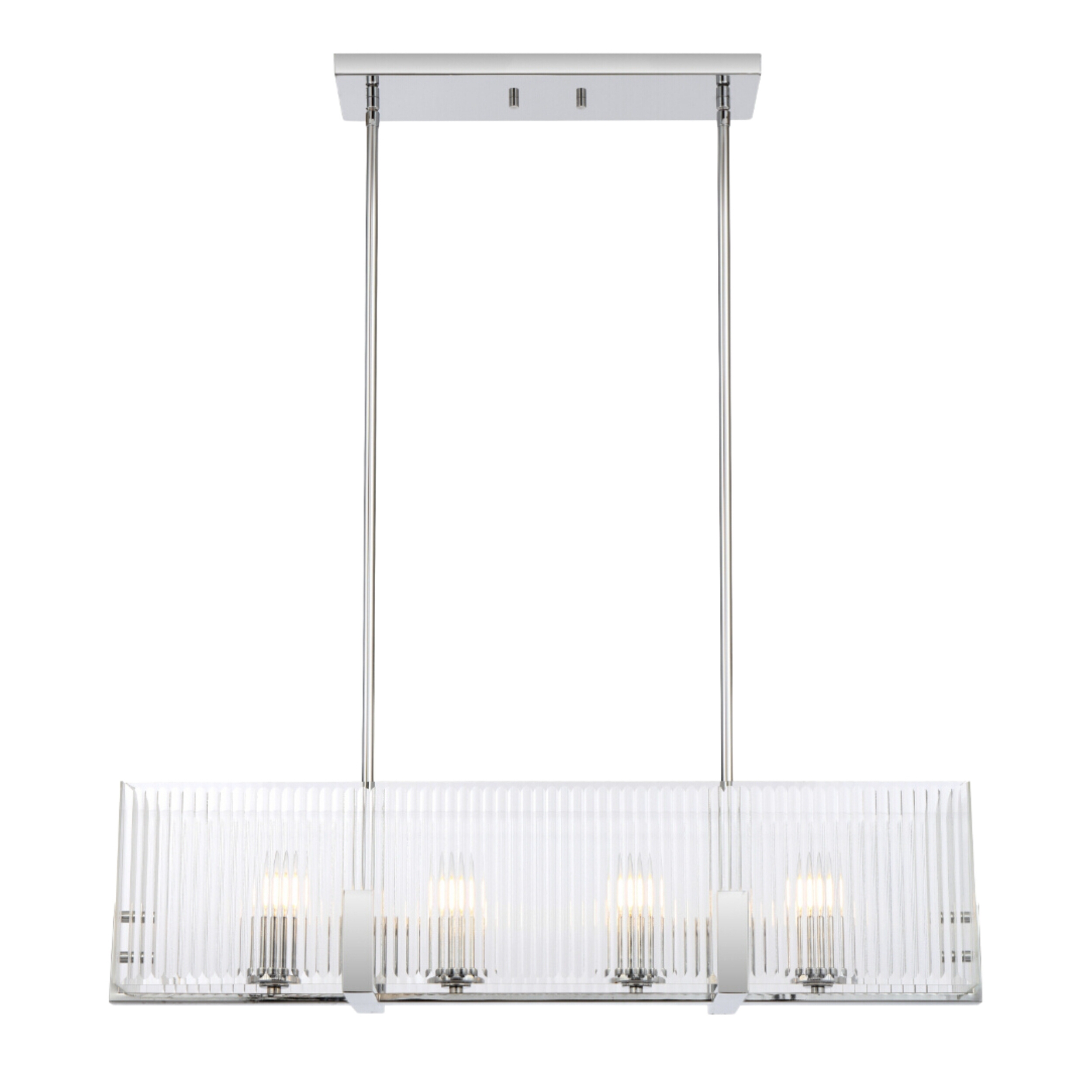 Pelion Rectangular Ribbed Glass Metallic Chrome Pendant Light