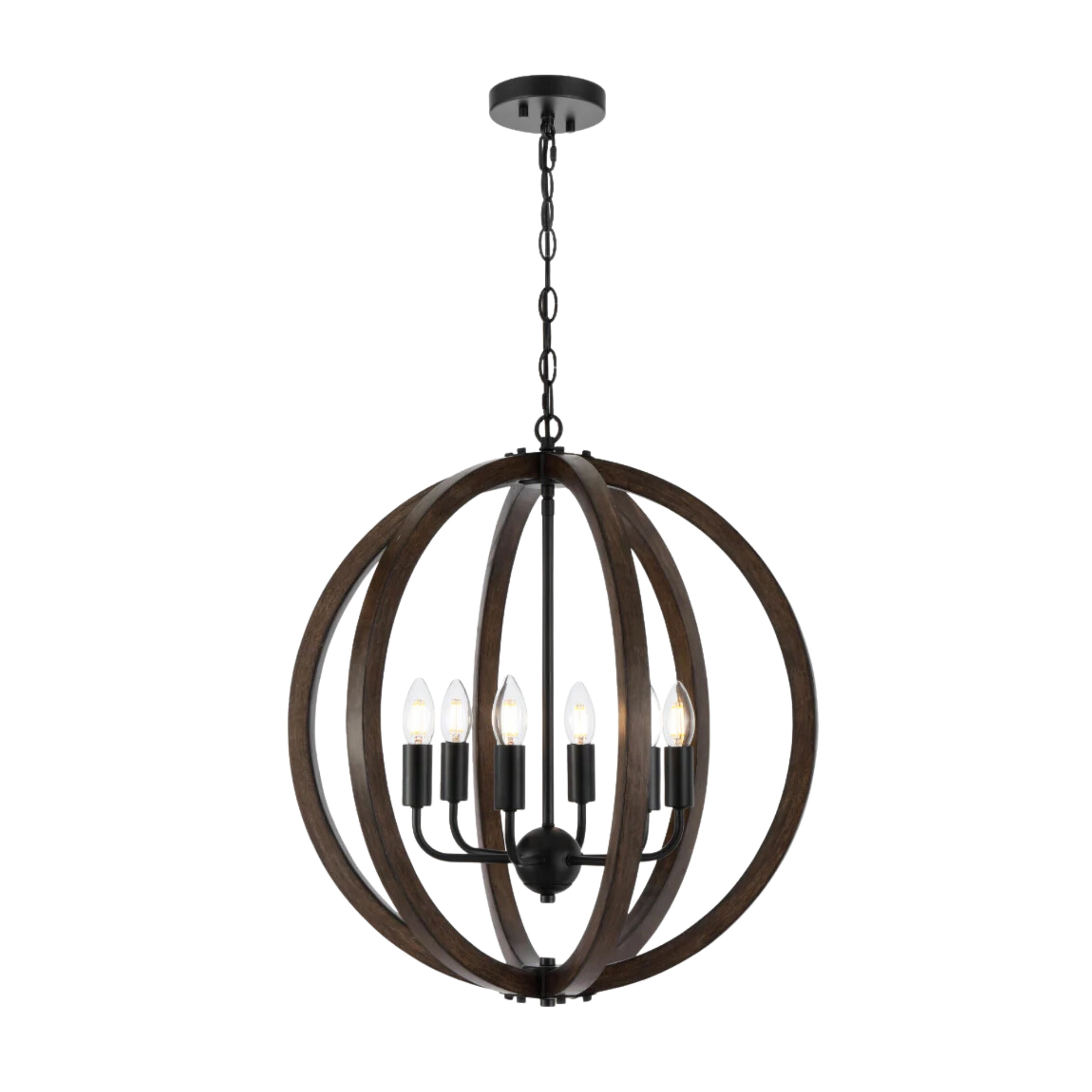Vestal 6 Light Warm Walnut Spherical Rustic Pendant