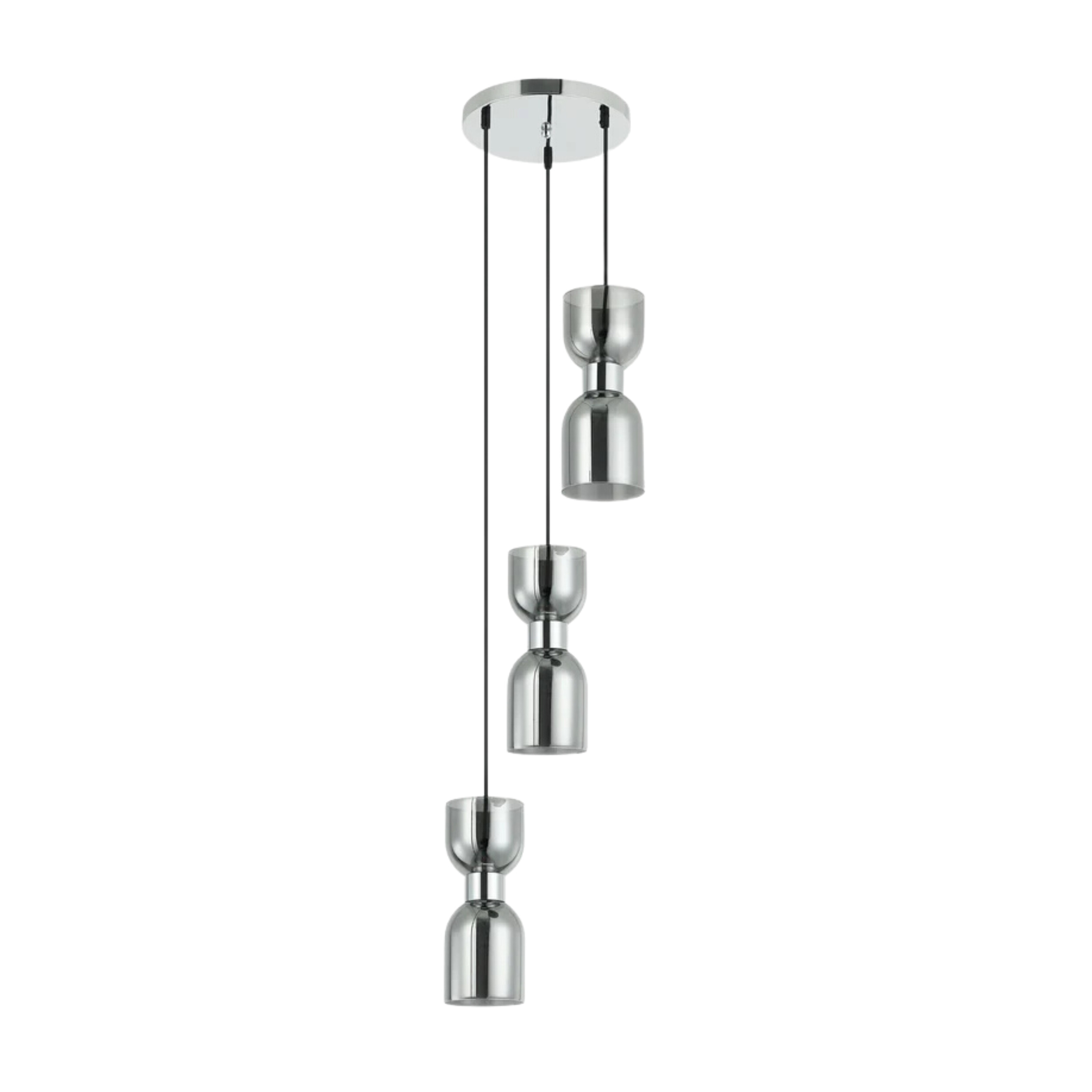 Clarissa Three Light Chrome Smoke Glass Cluster Pendant