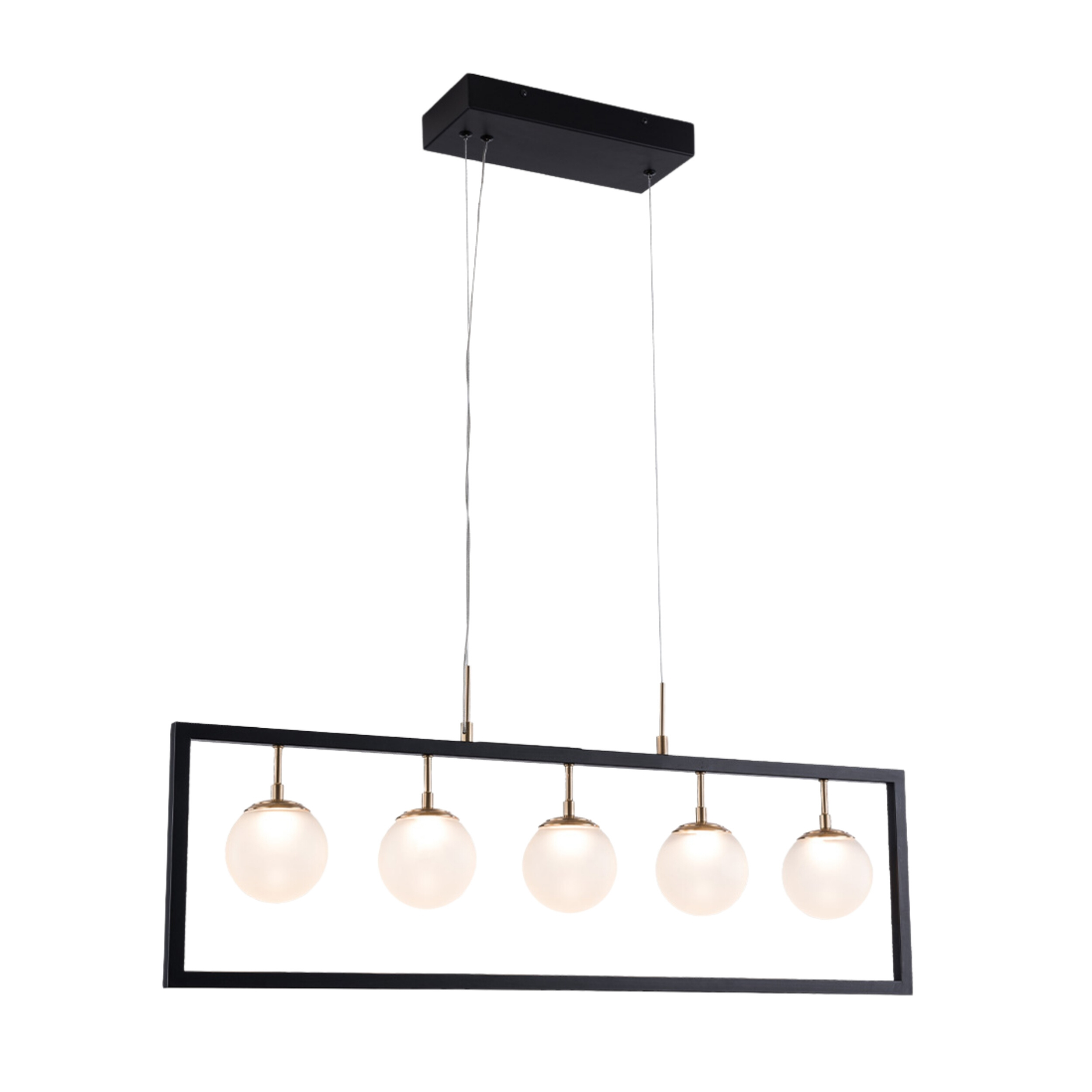 Fargo Five Light Black Frame Frosted Glass Bar Pendant