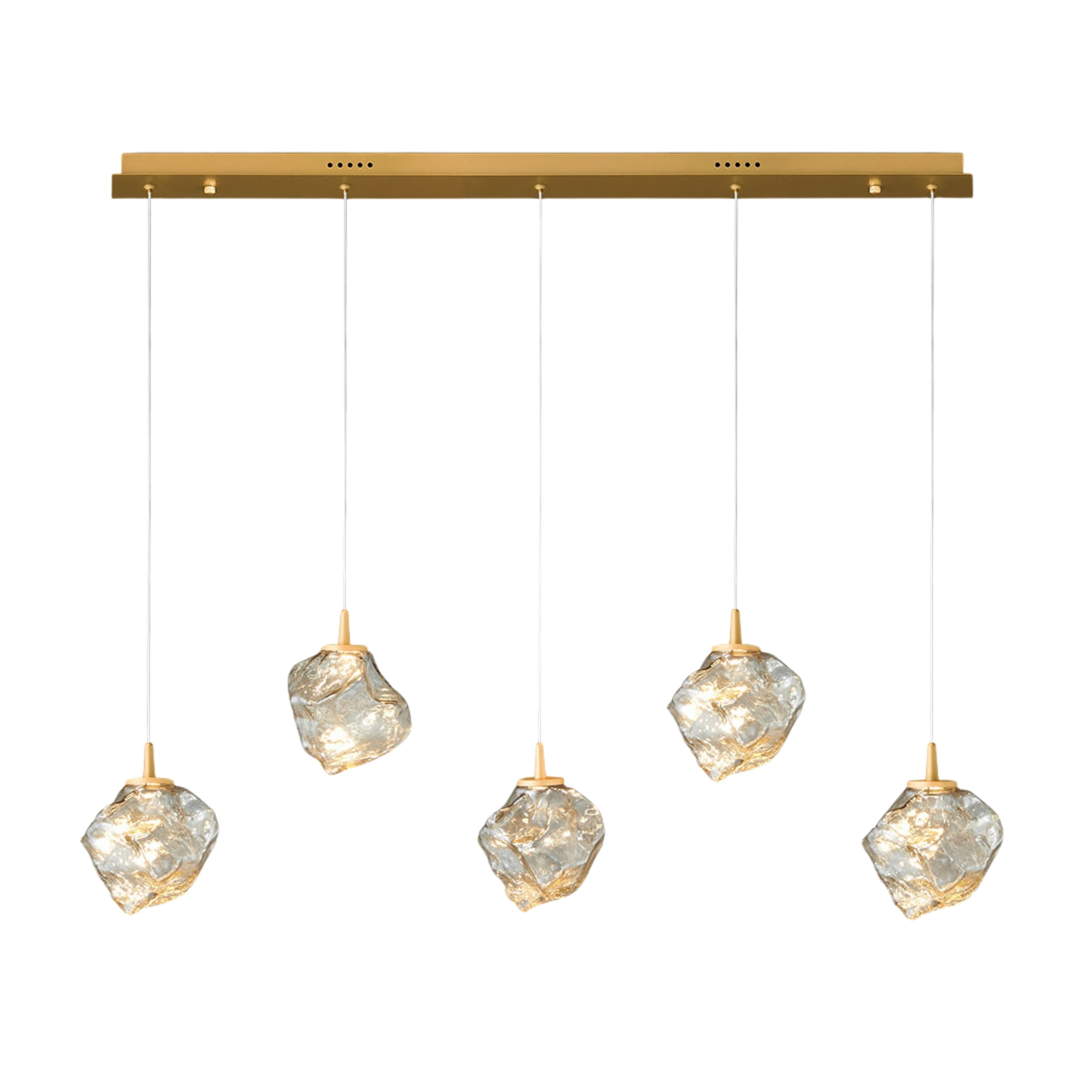 Gem Five Light Clear Glass Gold LED Bar Pendant