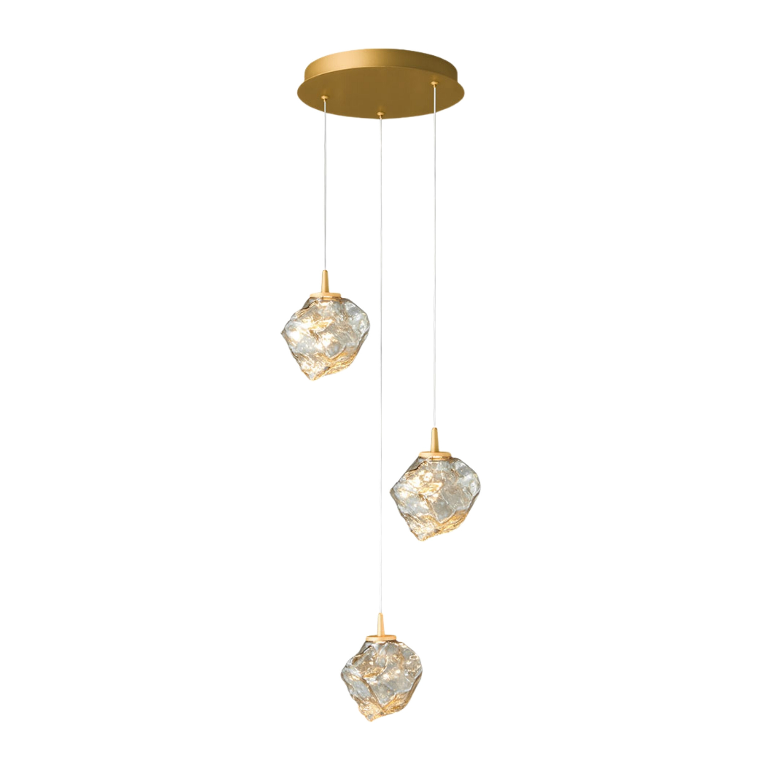 Gem Three Light Clear Glass Gold LED Cluster Pendant
