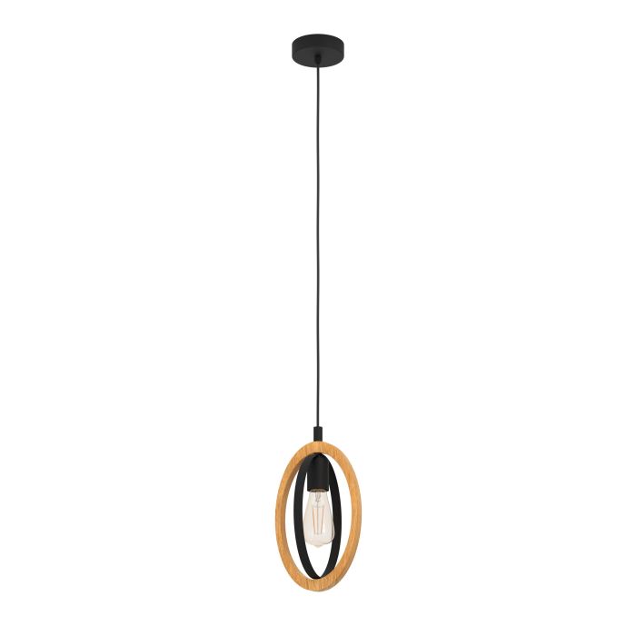 Basildon Black and Timber Ring Pendant Light