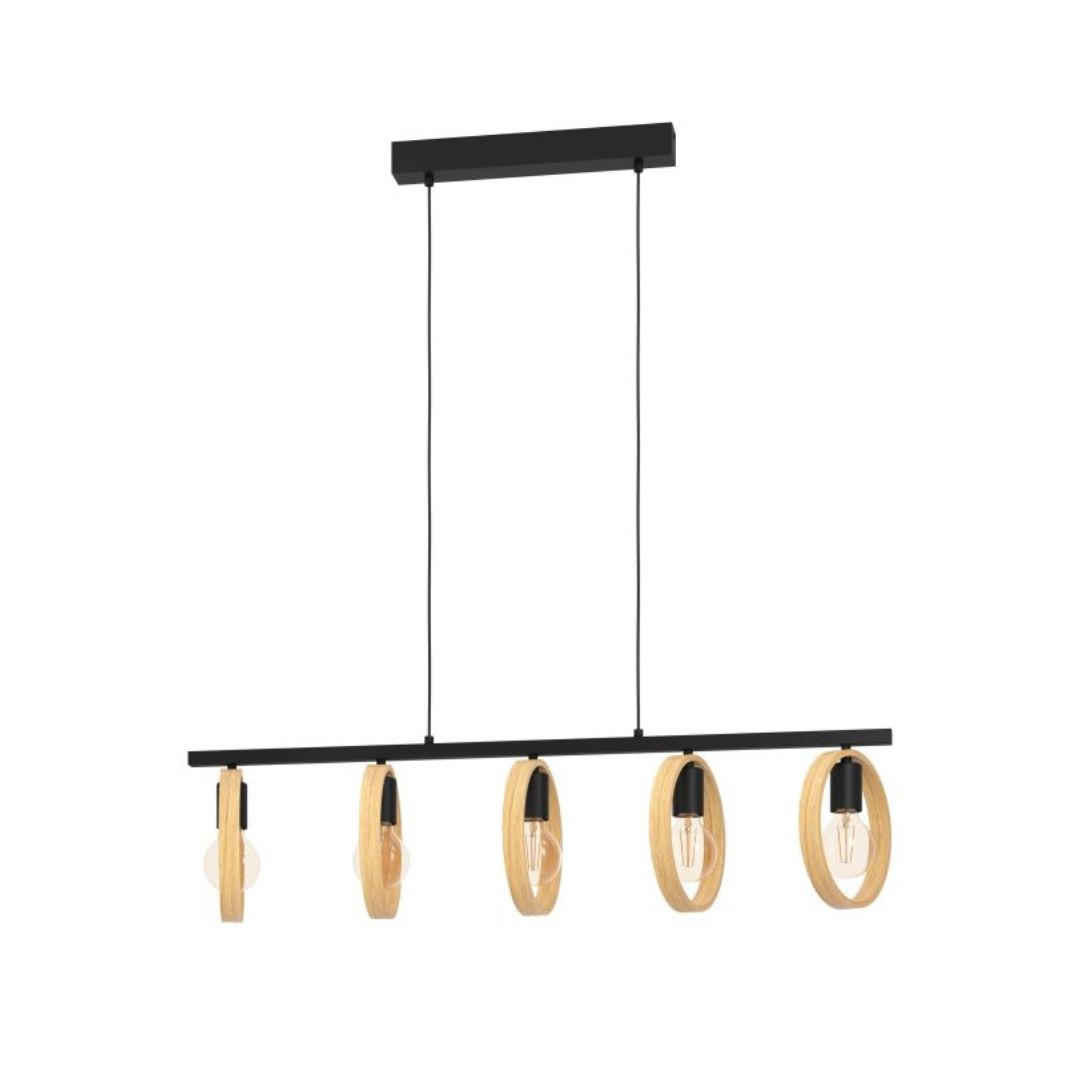 Ipsden 5 Light Black and Wooden Ring Linear Pendant