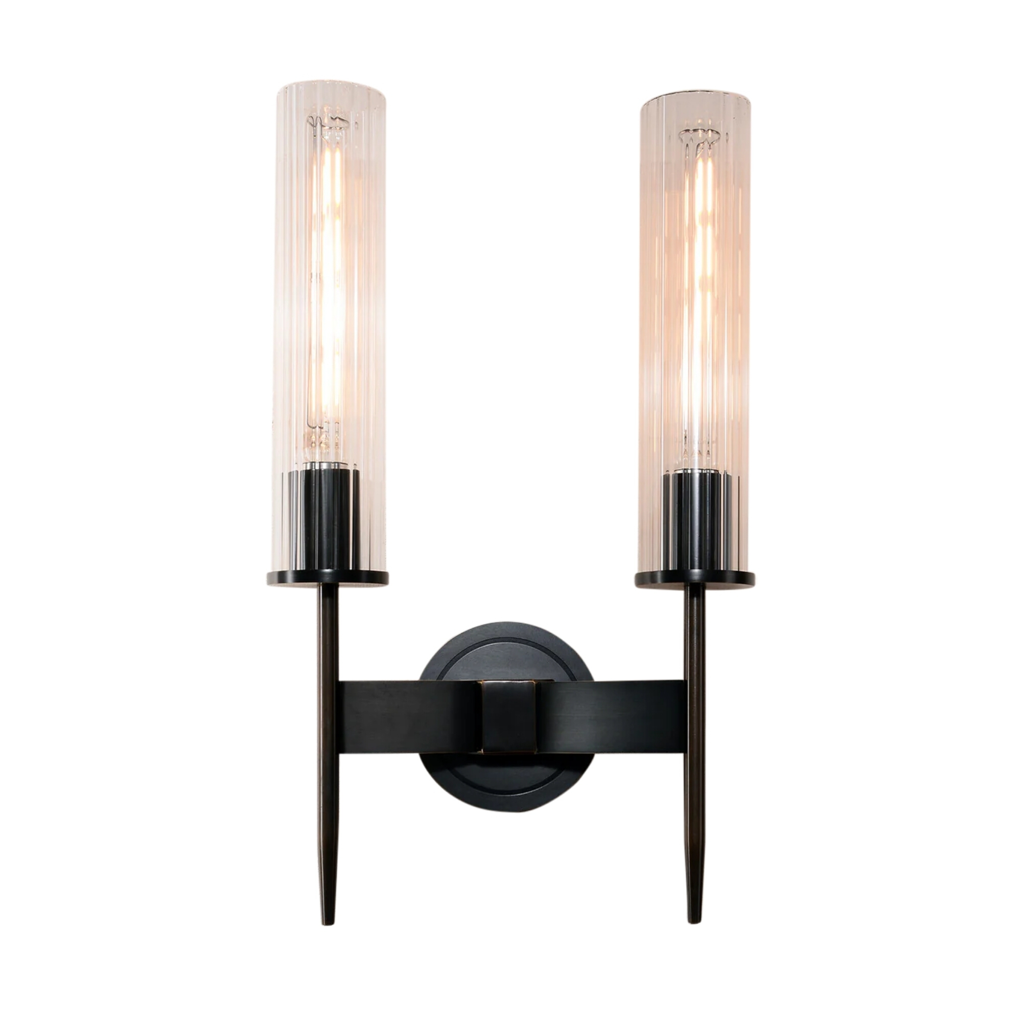 Cylindrical Twin Glass Bronze Wall Sconce