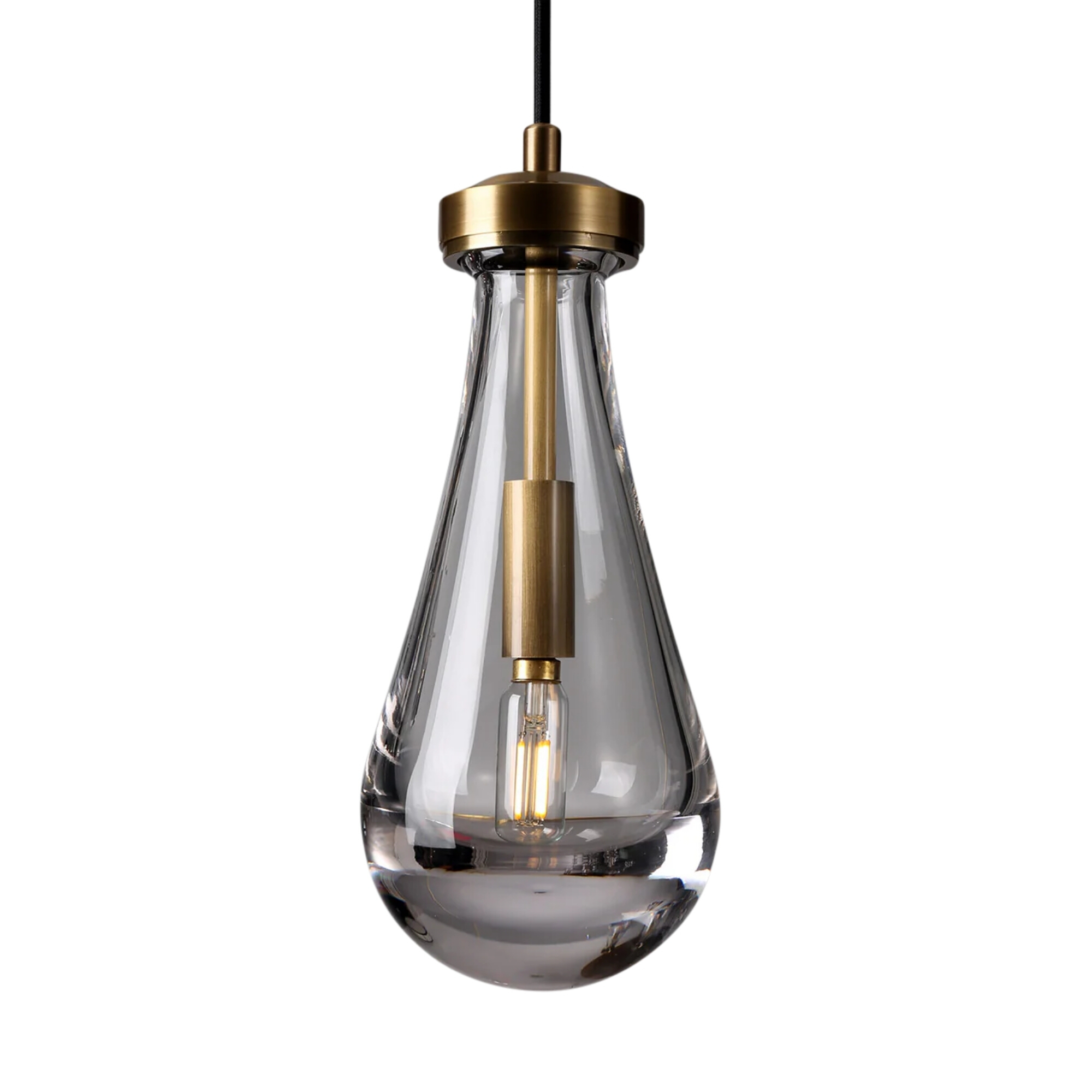 Raindrop Antique Brass Clear Glass Single Pendant Light