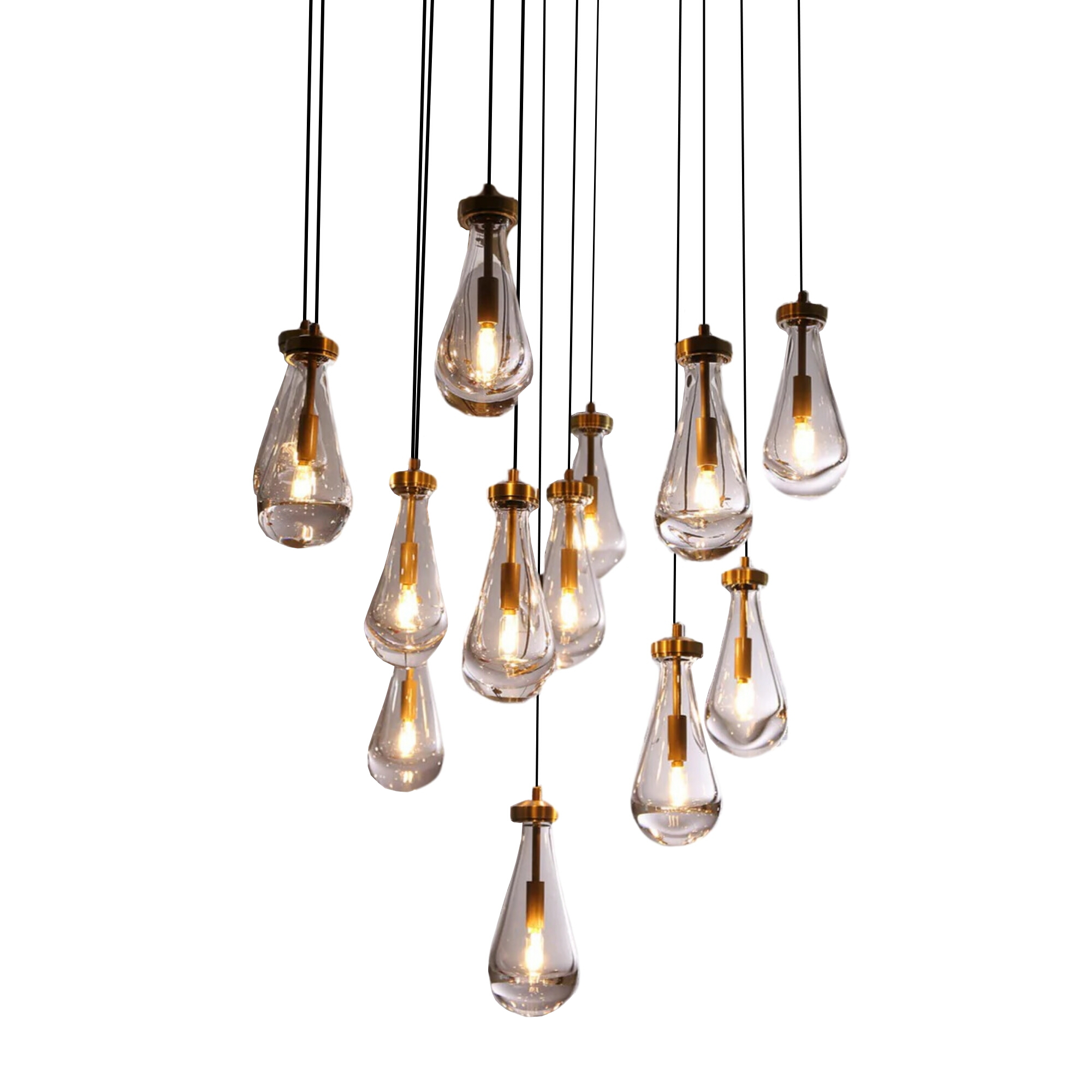 Raindrop Antique Brass Clear Glass Thirteen Light Pendant Chandelier