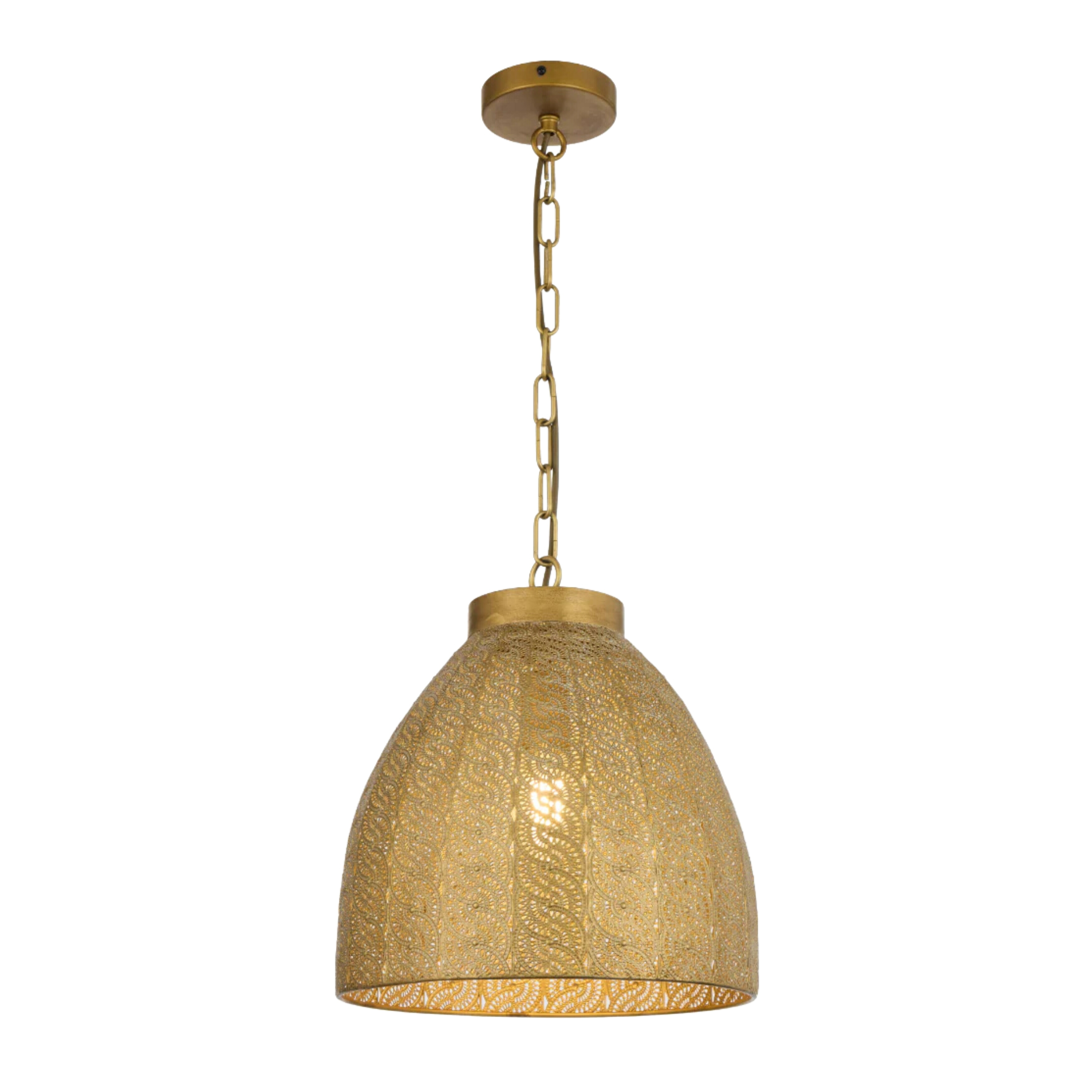 Atticus Perforated Iron Antique Brass Dome Pendant Light