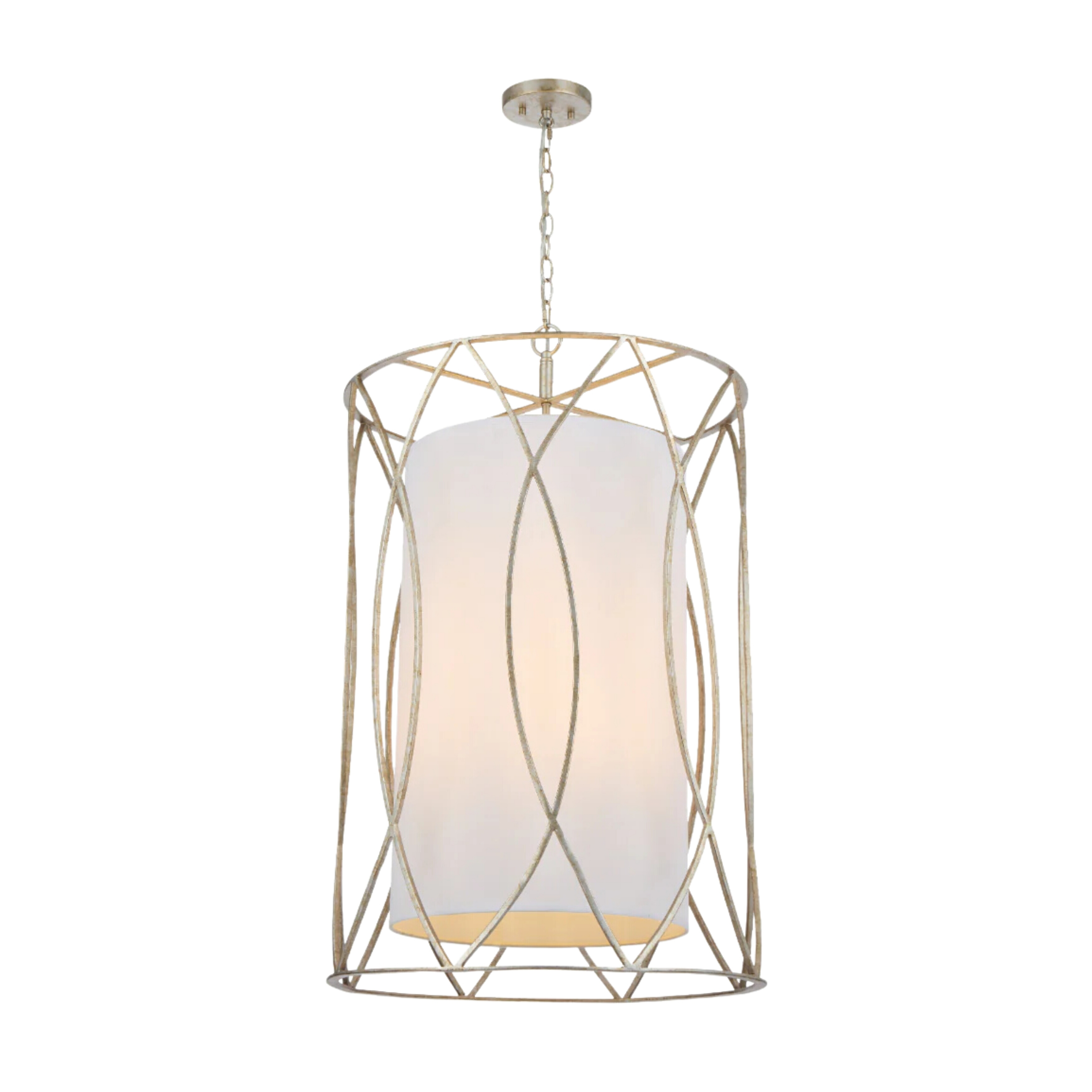 Destina Antique Silver Iron Cylindrical Fabric Pendant Light