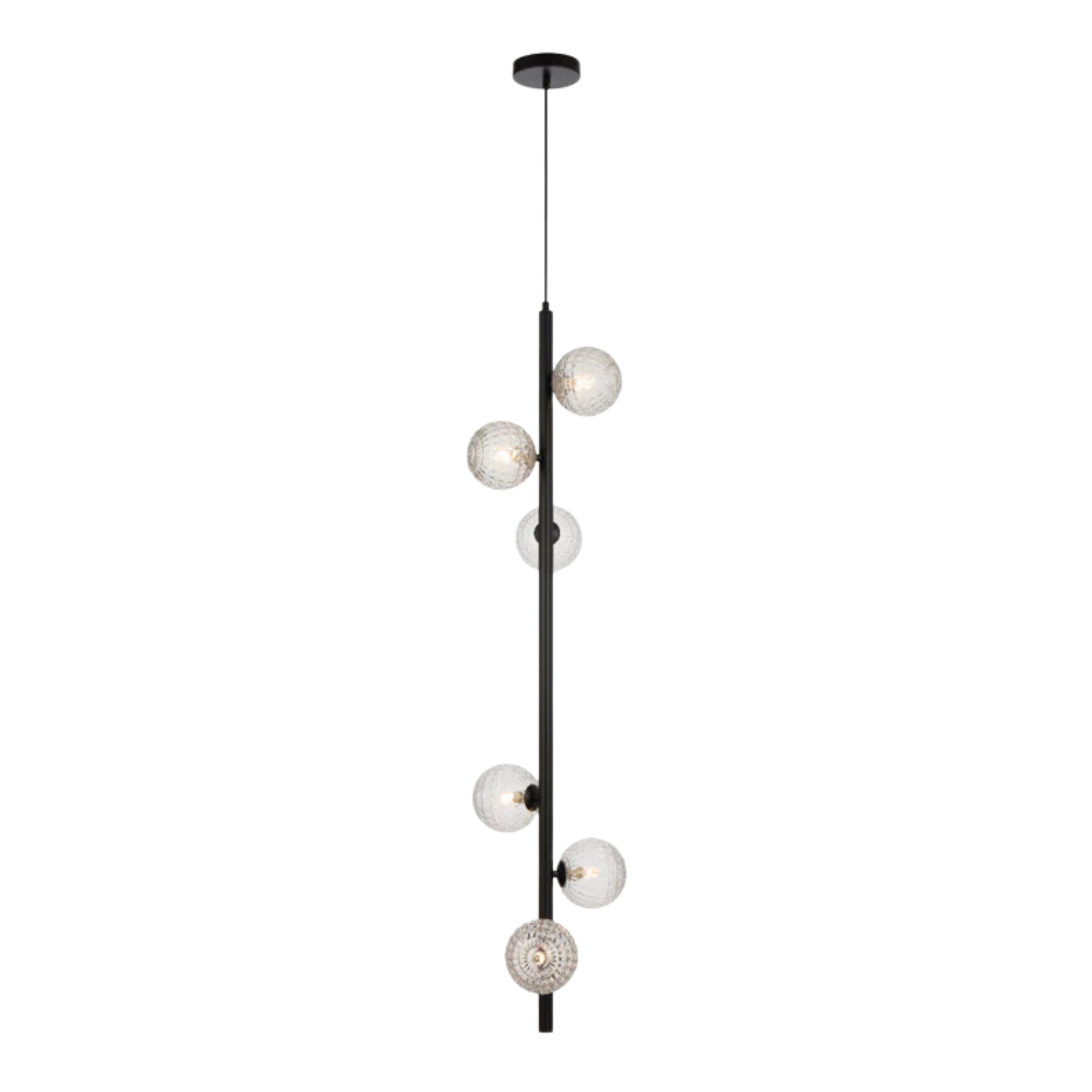 Edmonton Six Light Diamond Cut Clear Glass Black Pendant