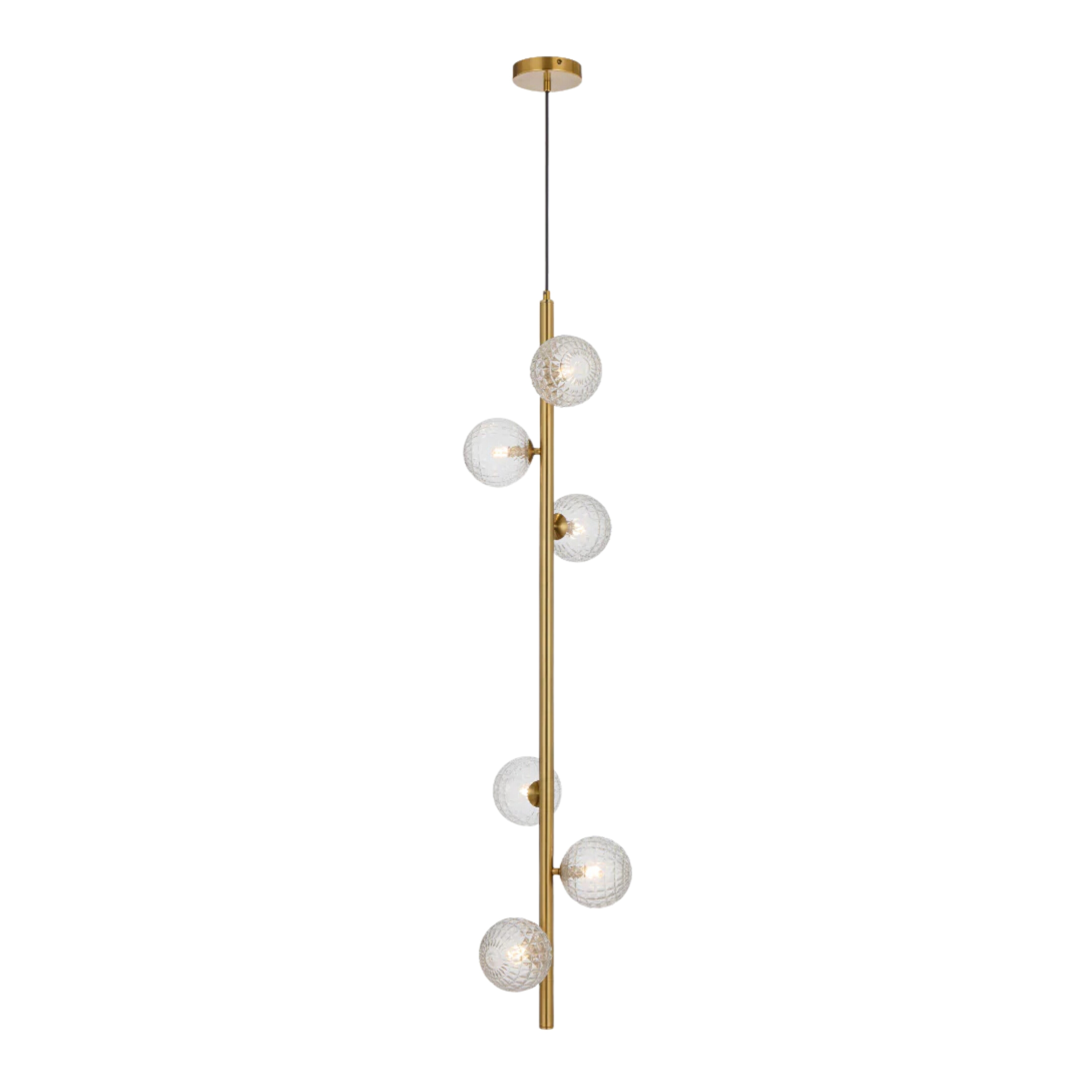 Edmonton Six Light Diamond Cut Clear Glass Gold Pendant