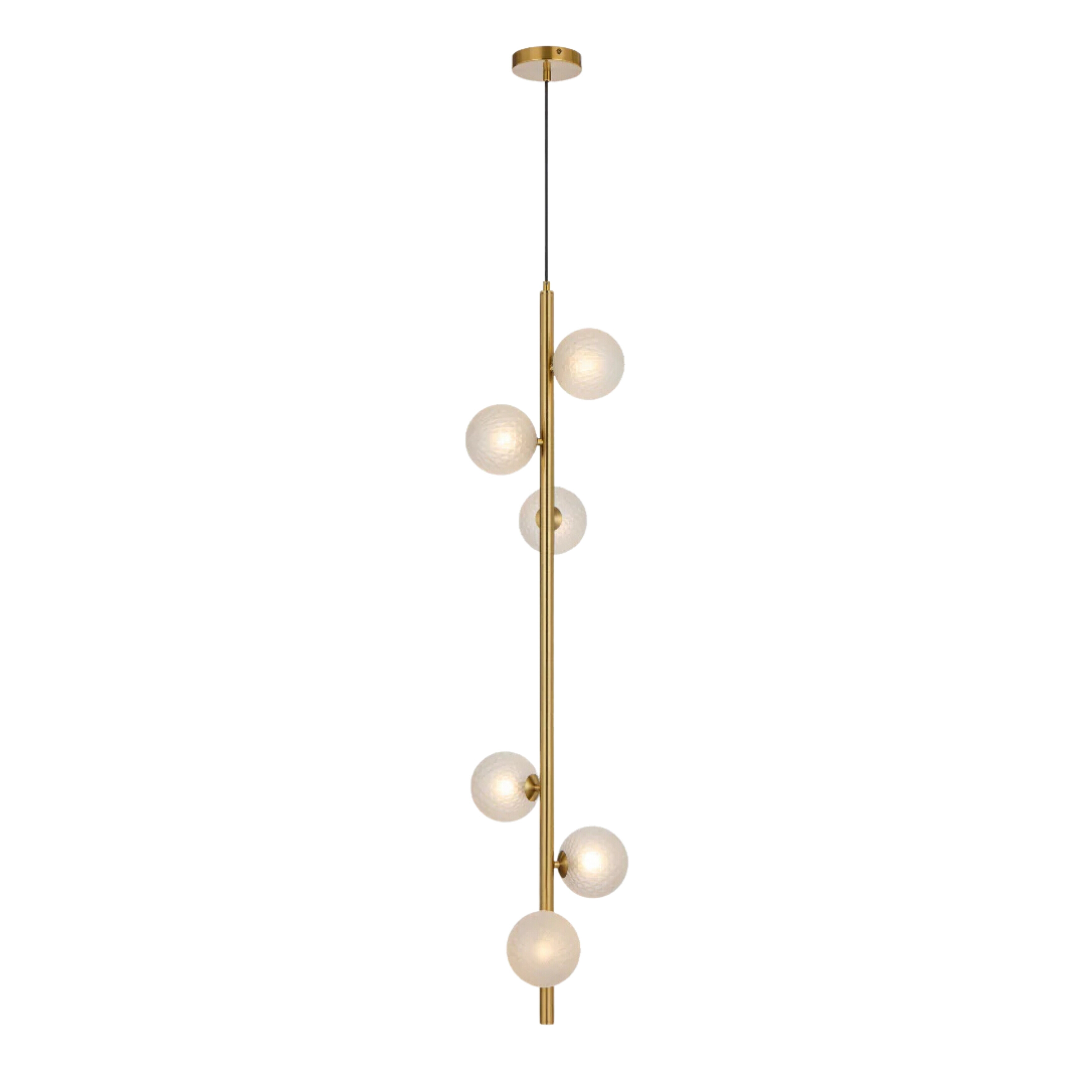 Edmonton Six Light Diamond Cut Frosted Glass Gold Pendant