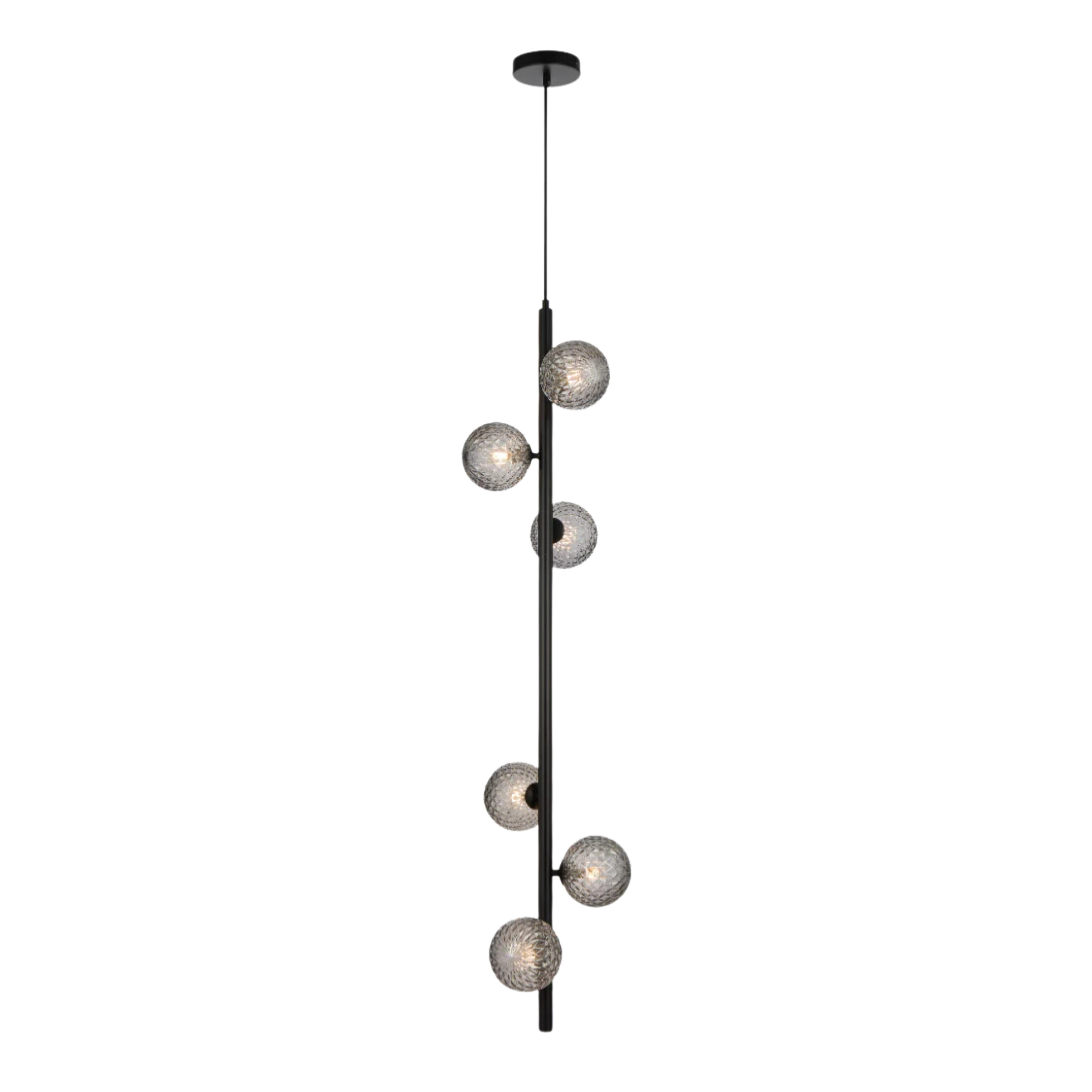 Edmonton Six Light Diamond Cut Smoke Glass Black Pendant