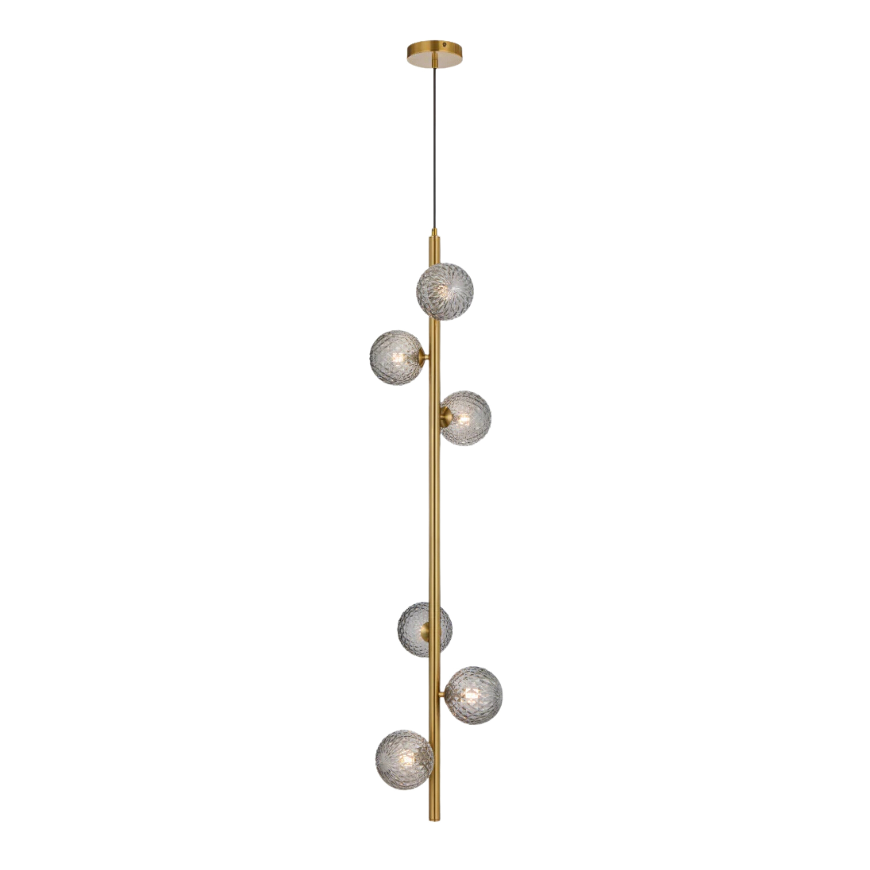 Edmonton Six Light Diamond Cut Smoke Glass Gold Pendant