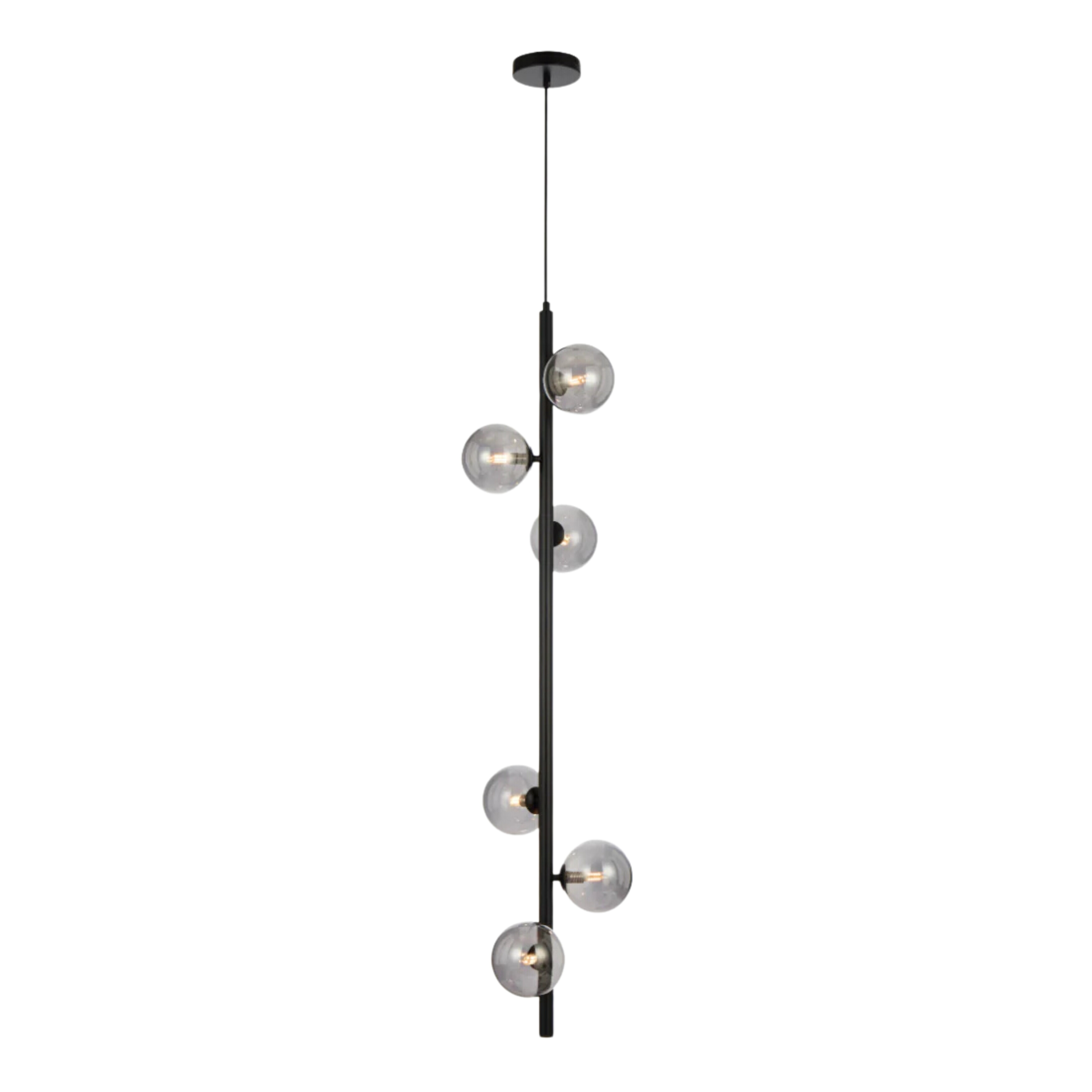 Edmonton Six Light Smooth Smoke Glass Black Pendant