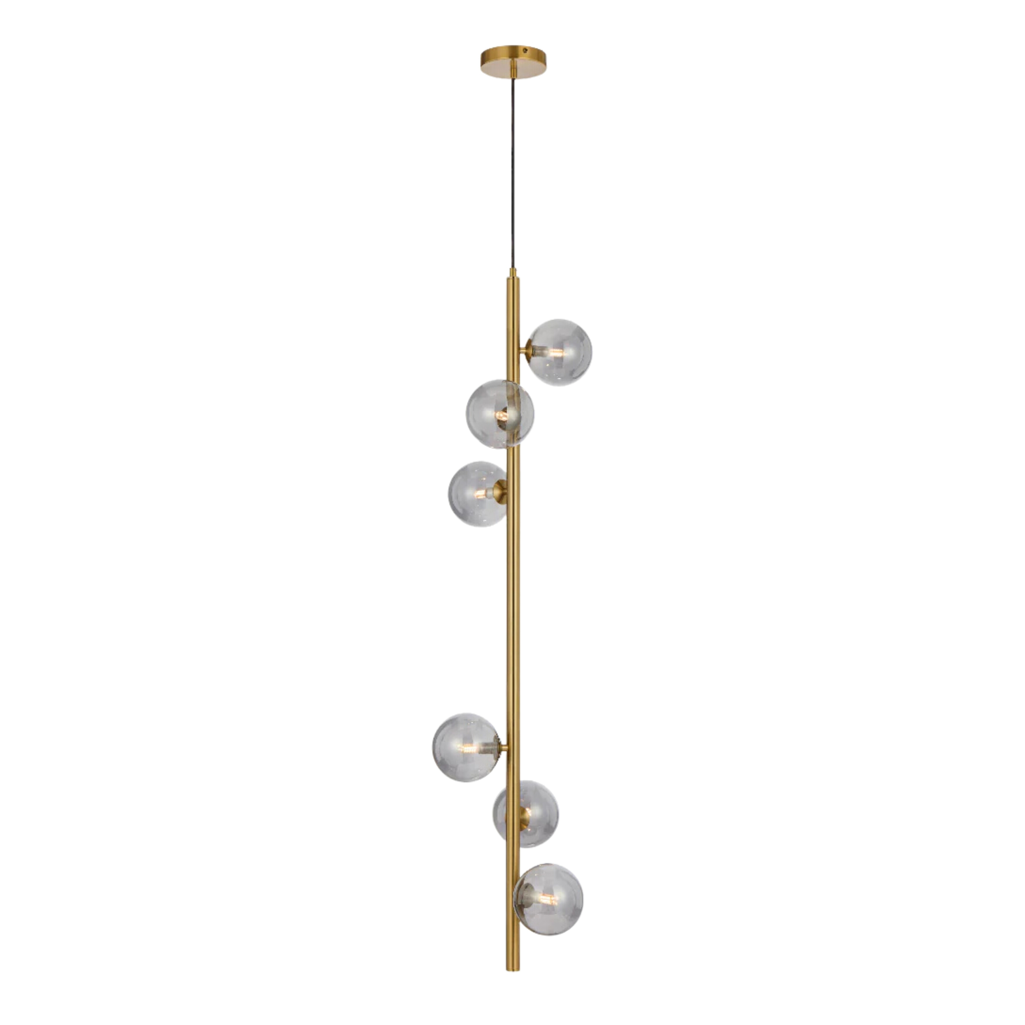 Edmonton Six Light Smooth Smoke Glass Gold Pendant