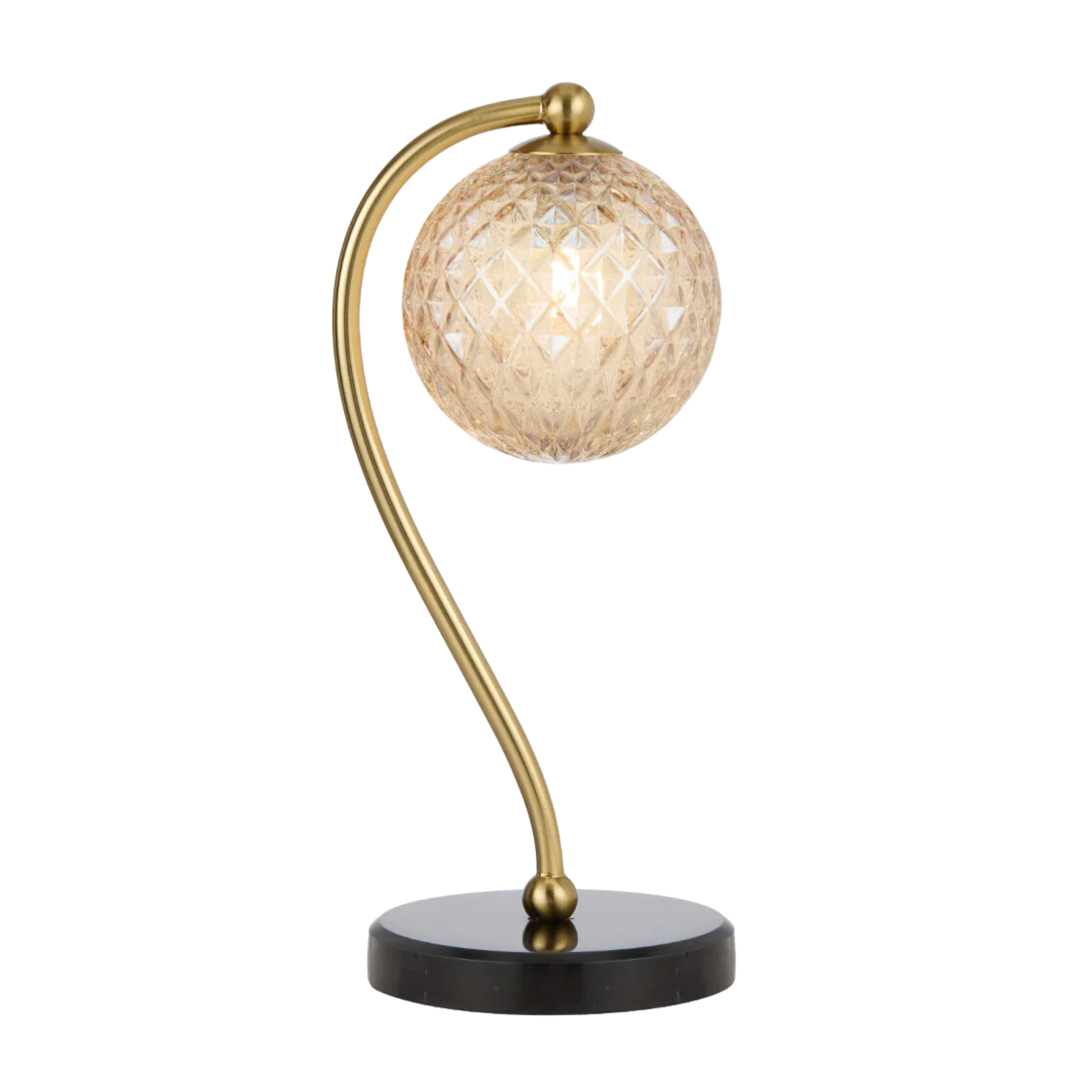 Foscani Diamond Cut Amber Glass Black Marble Base Table Lamp