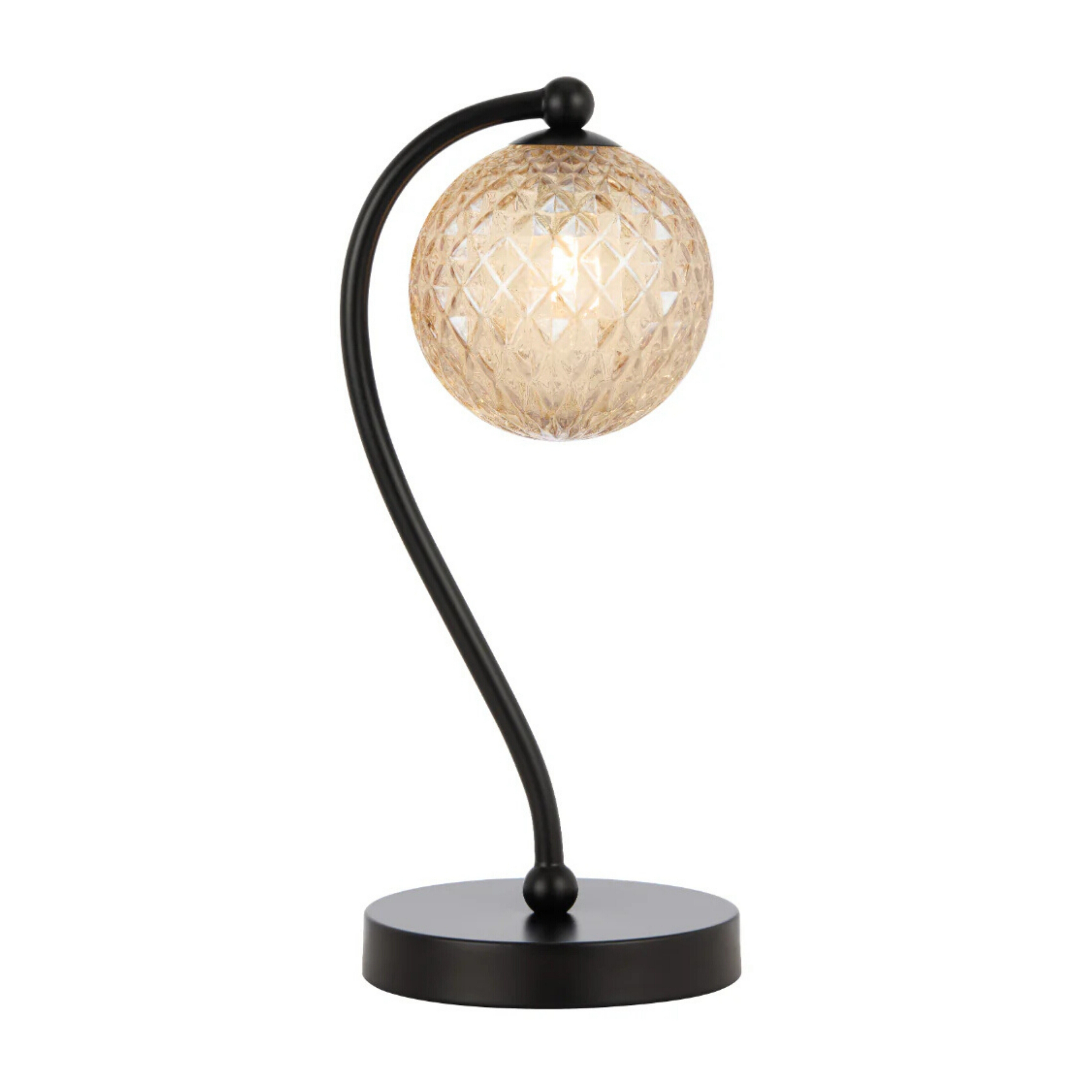 Foscani Diamond Cut Amber Glass Black Metal Base Table Lamp