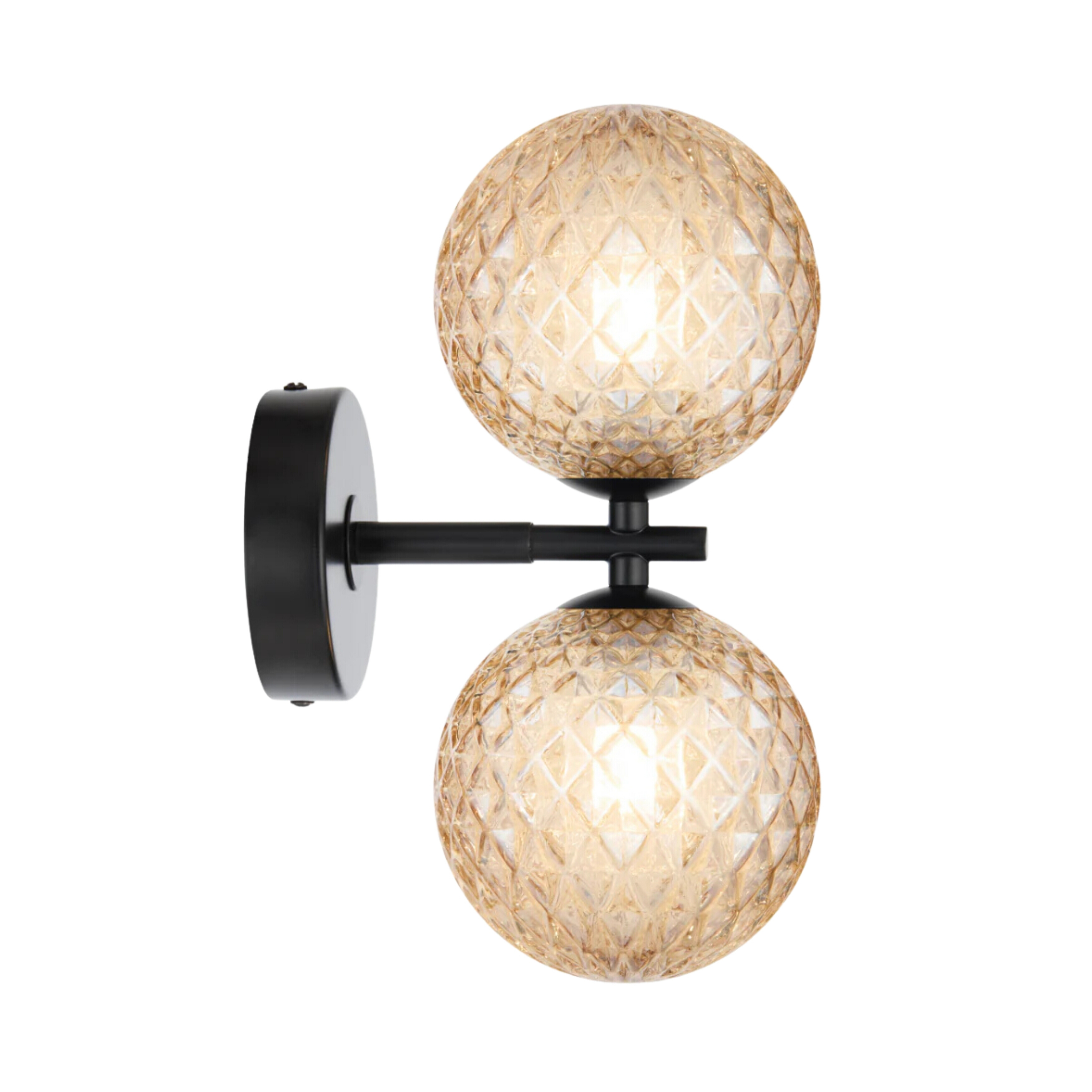Foscani Diamond Cut Amber Glass Black Twin Wall Light