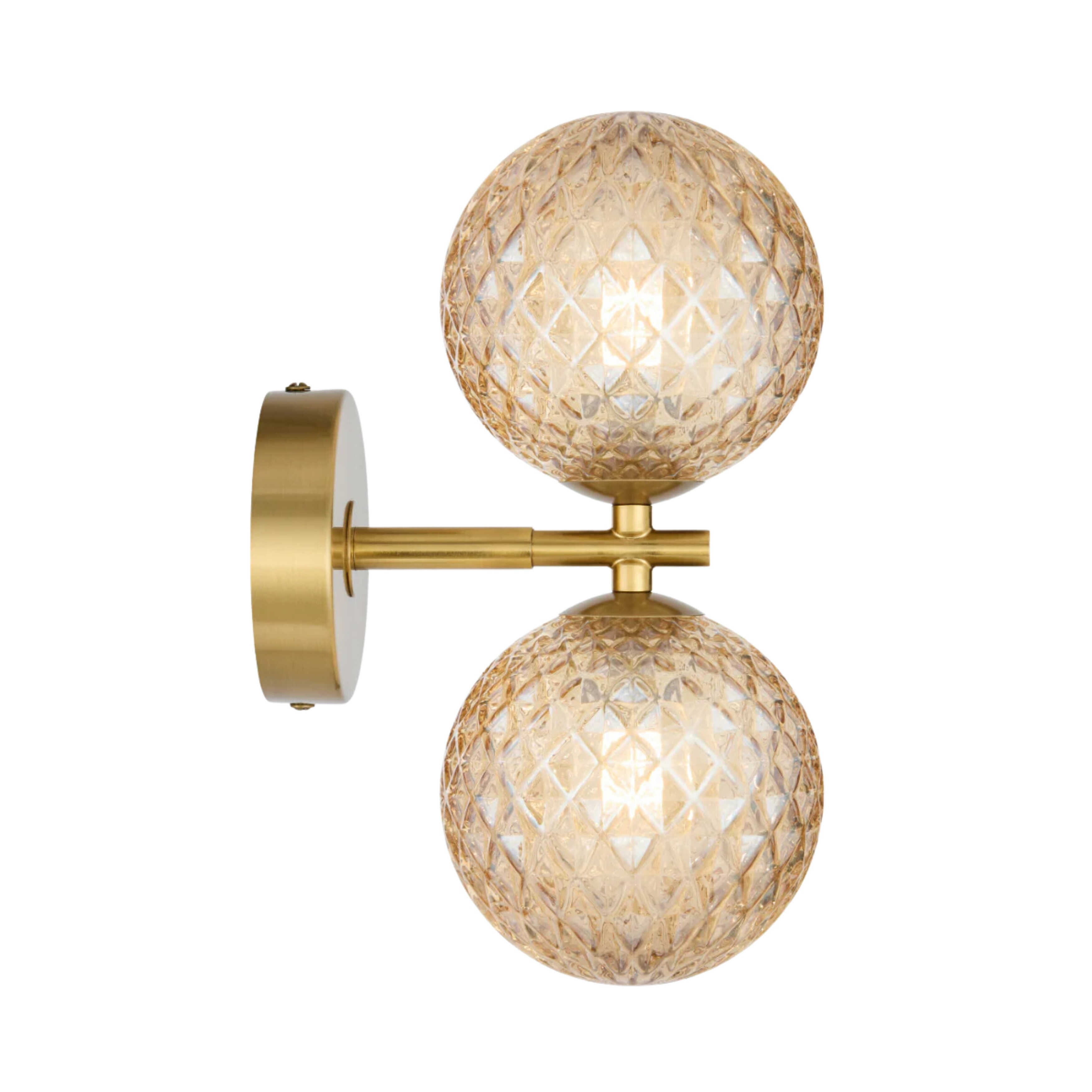 Foscani Diamond Cut Amber Glass Gold Twin Wall Light