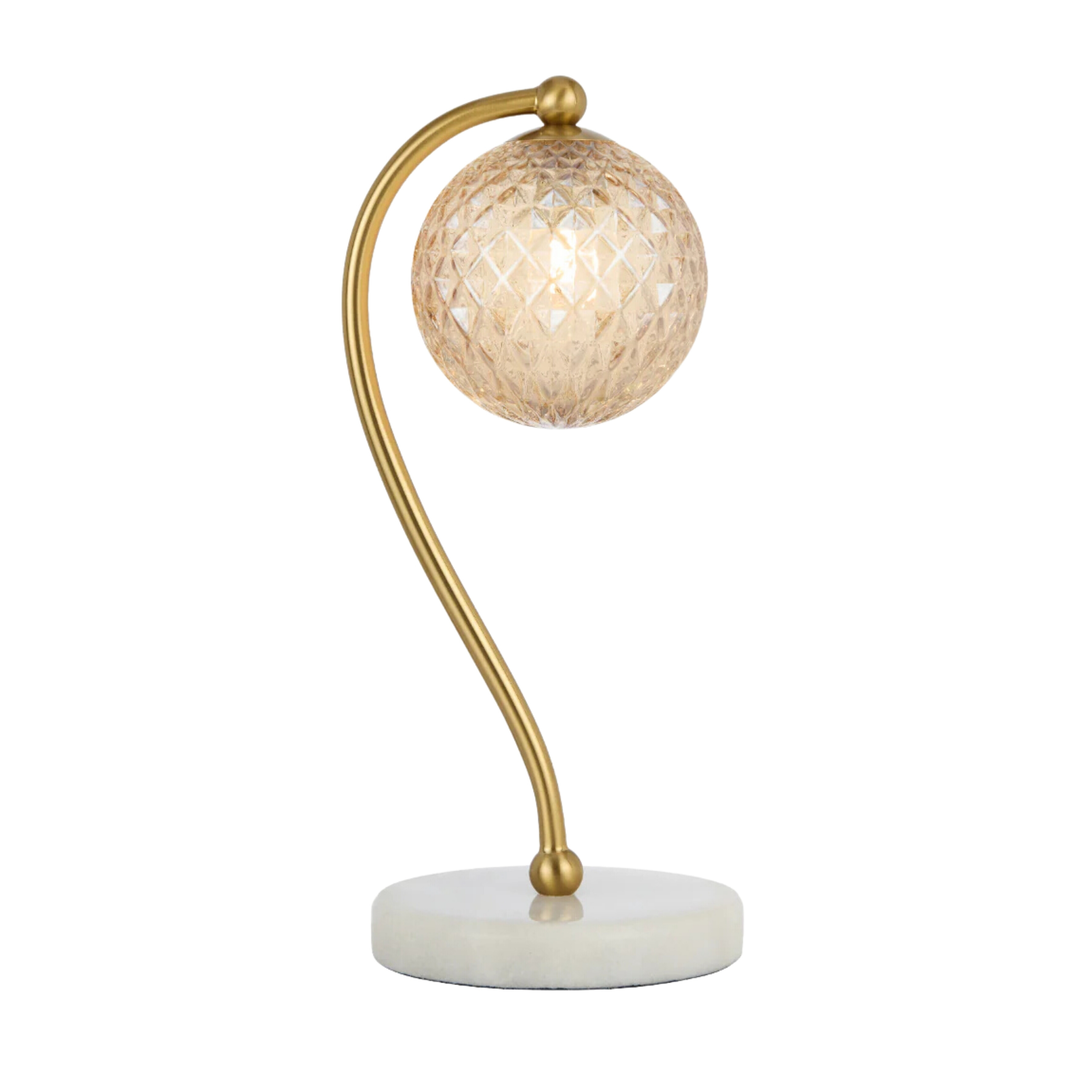 Foscani Diamond Cut Amber Glass White Marble Base Table Lamp