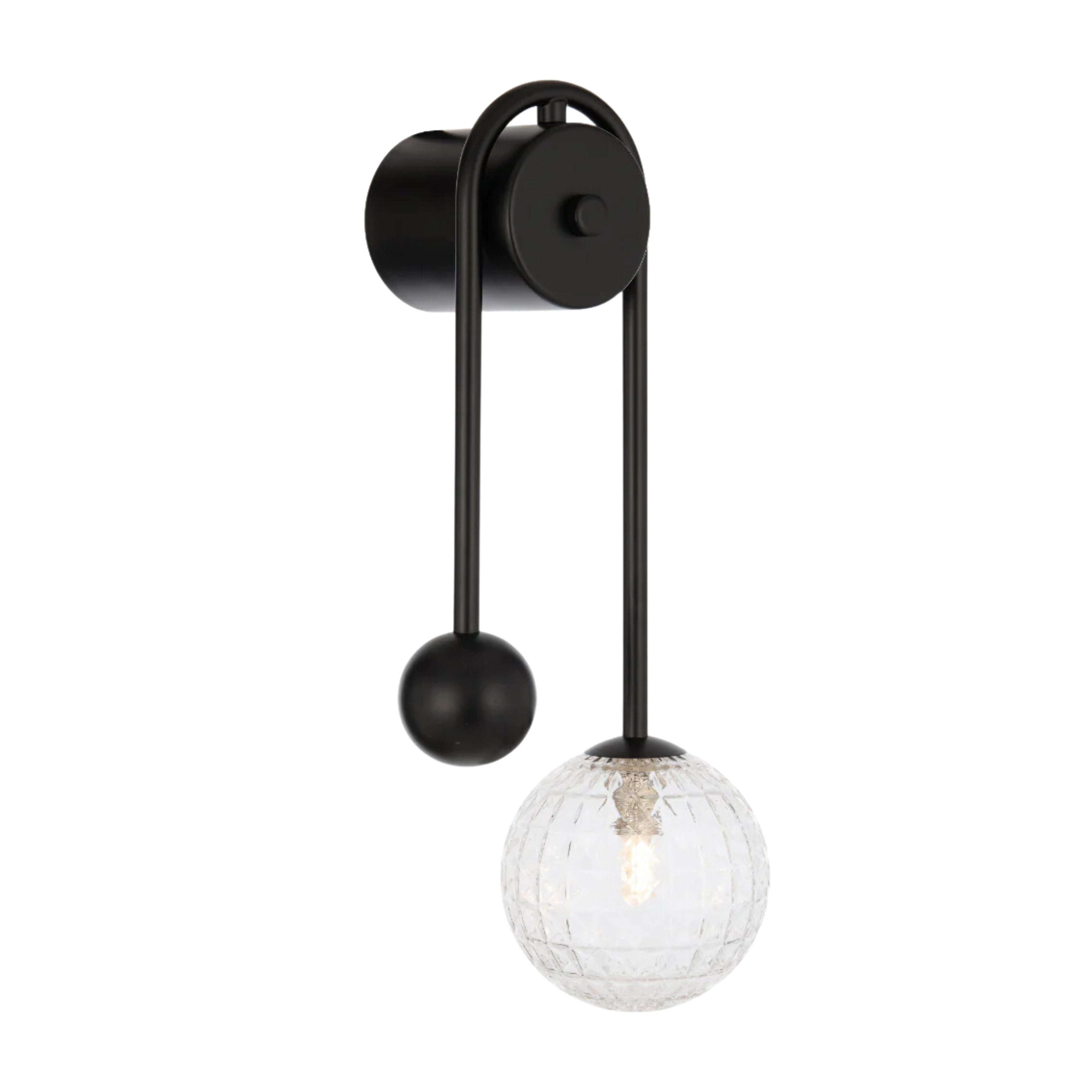 Foscani Diamond Cut Clear Glass Black Arm Wall Light