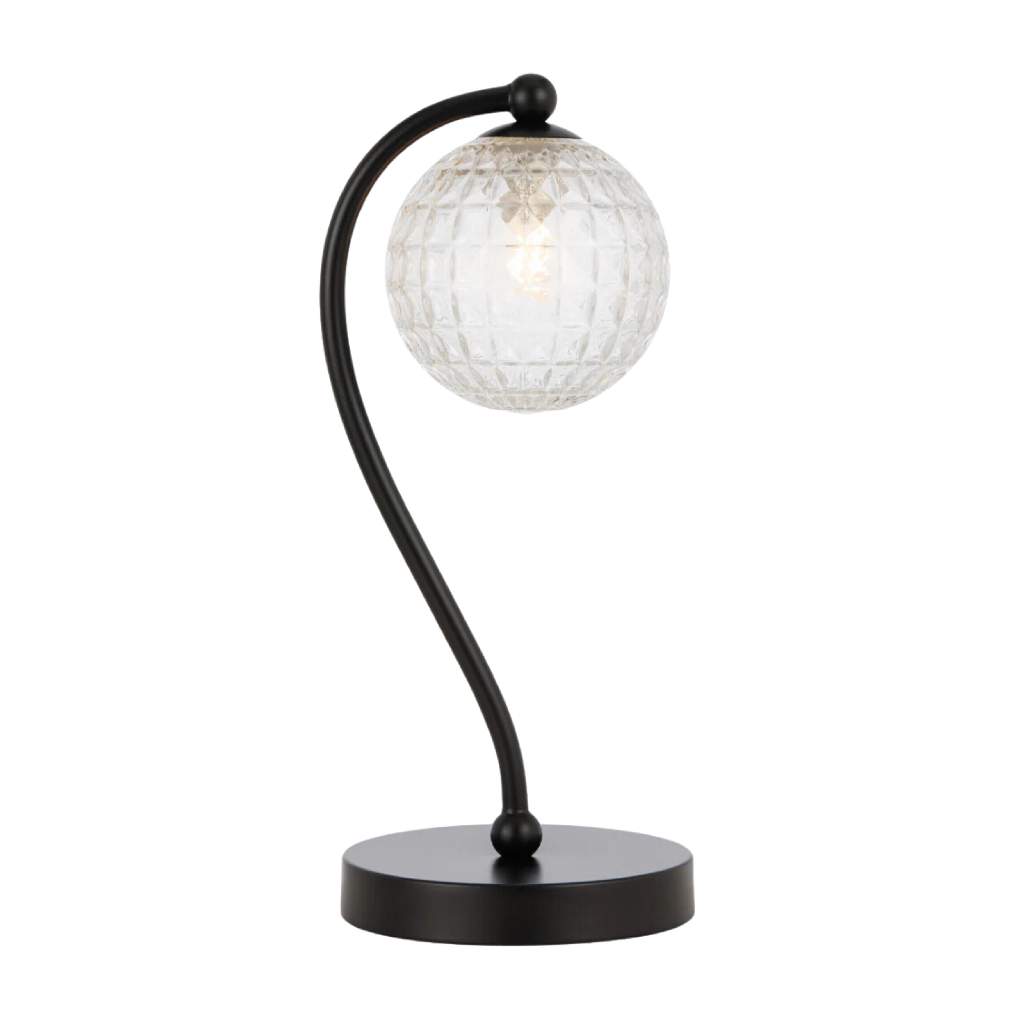 Foscani Diamond Cut Clear Glass Black Metal Base Table Lamp