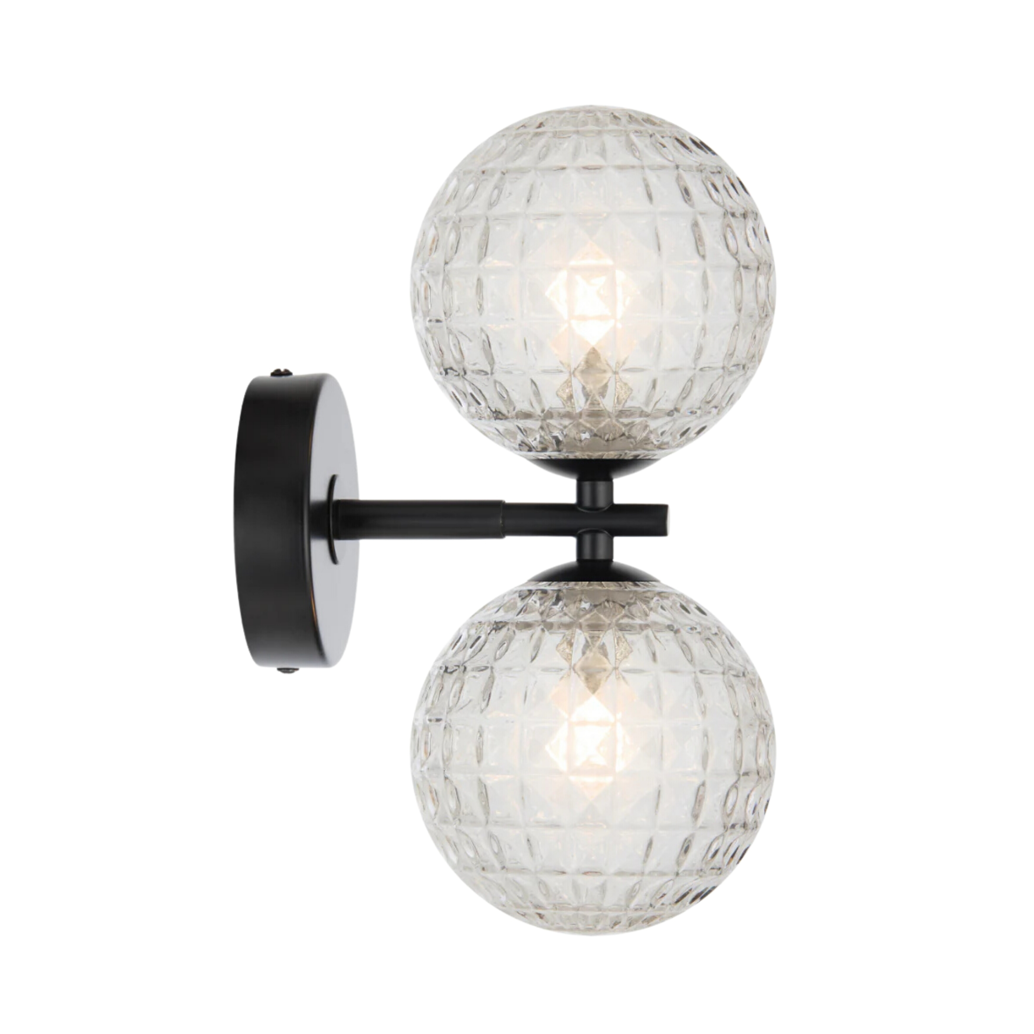 Foscani Diamond Cut Clear Glass Black Twin Wall Light