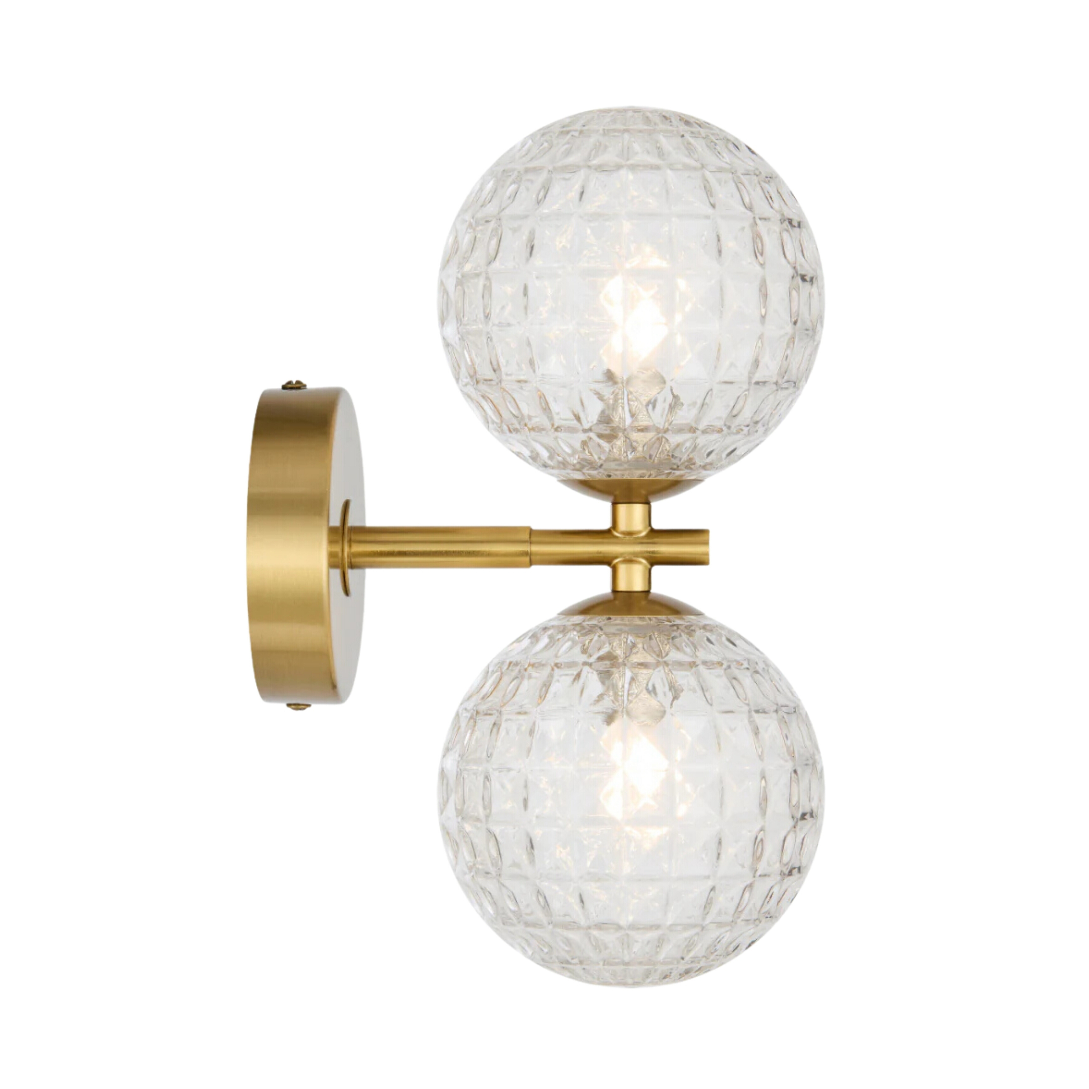 Foscani Diamond Cut Clear Glass Gold Twin Wall Light