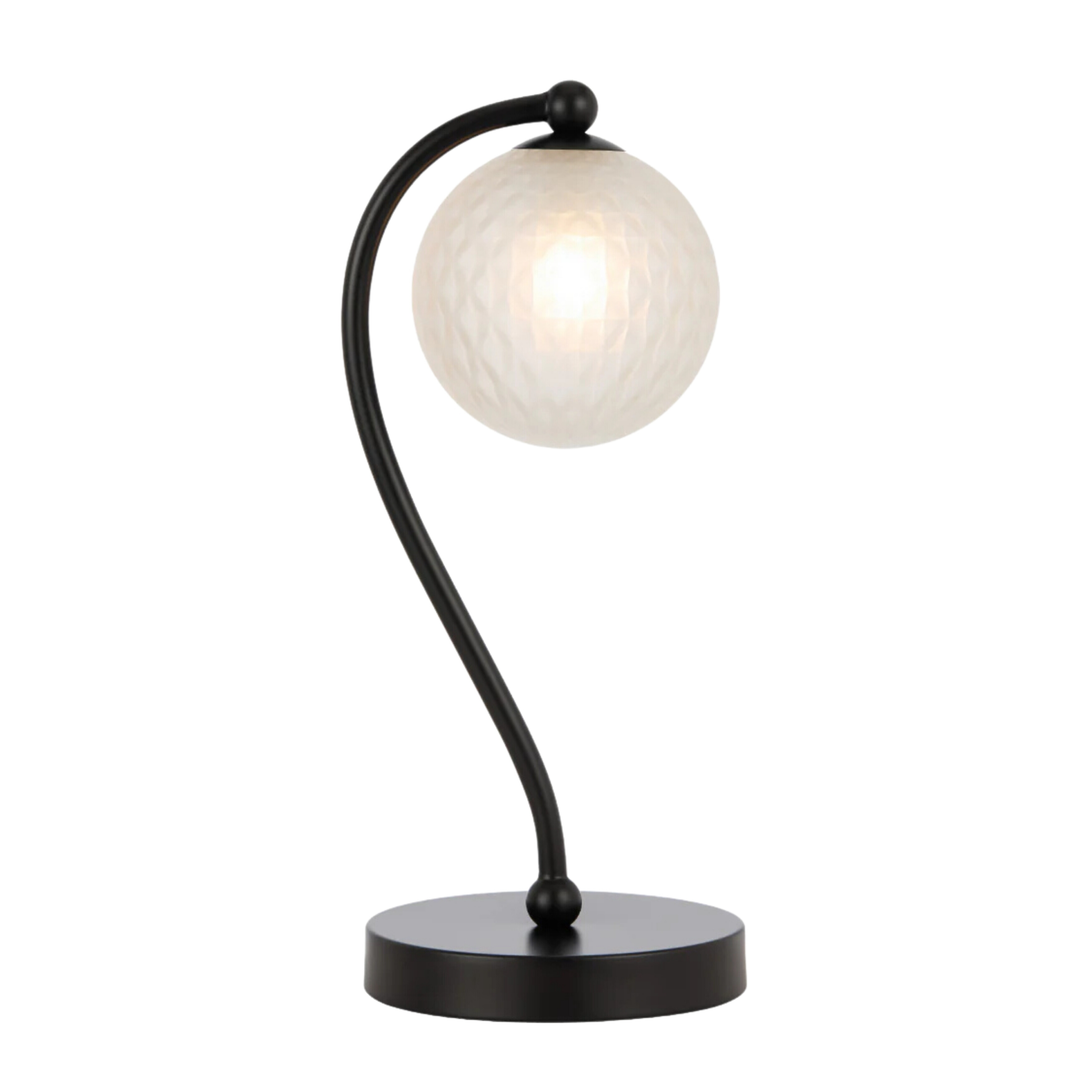 Foscani Diamond Cut Frosted Glass Black Metal Base Table Lamp