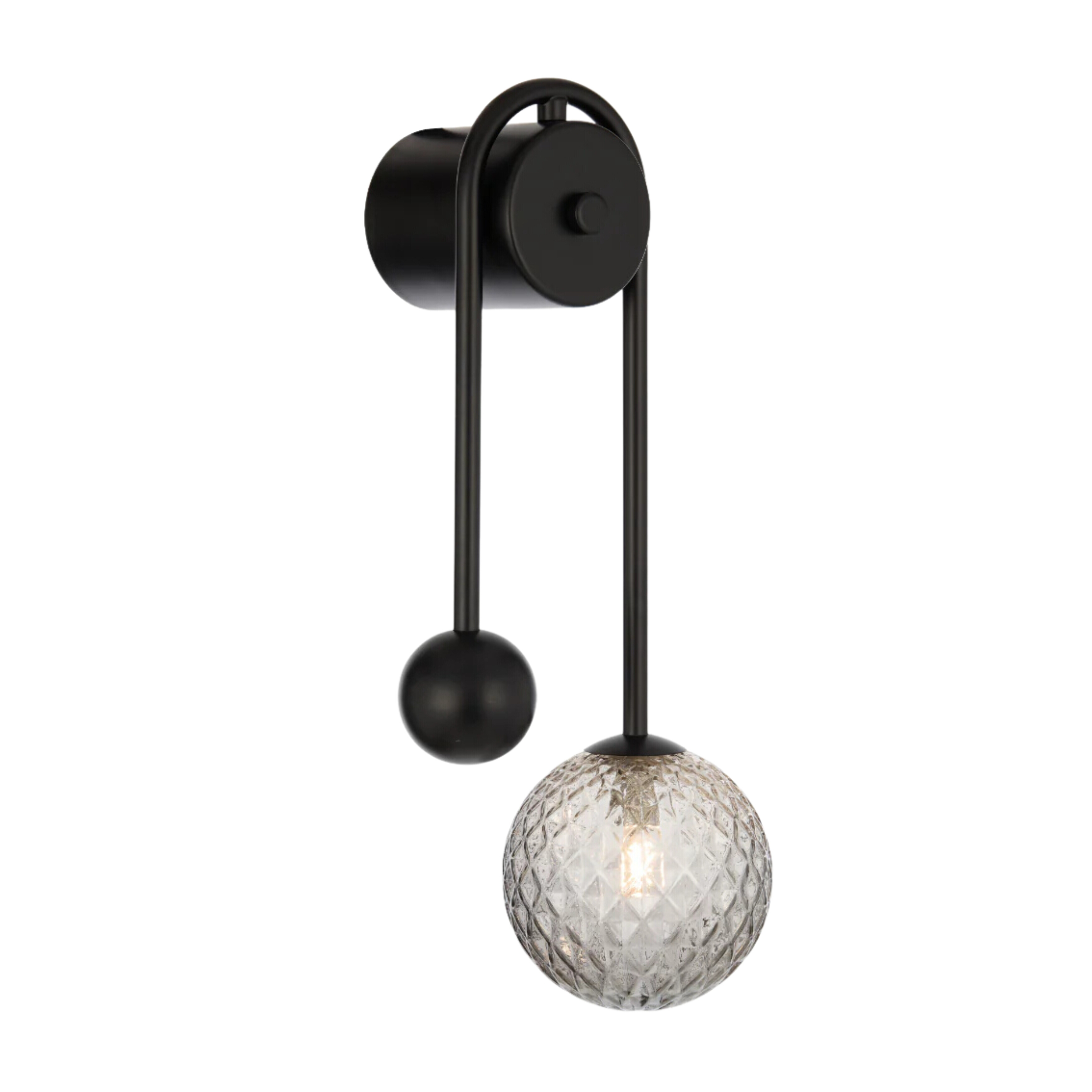 Foscani Diamond Cut Smoke Glass Black Arm Wall Light