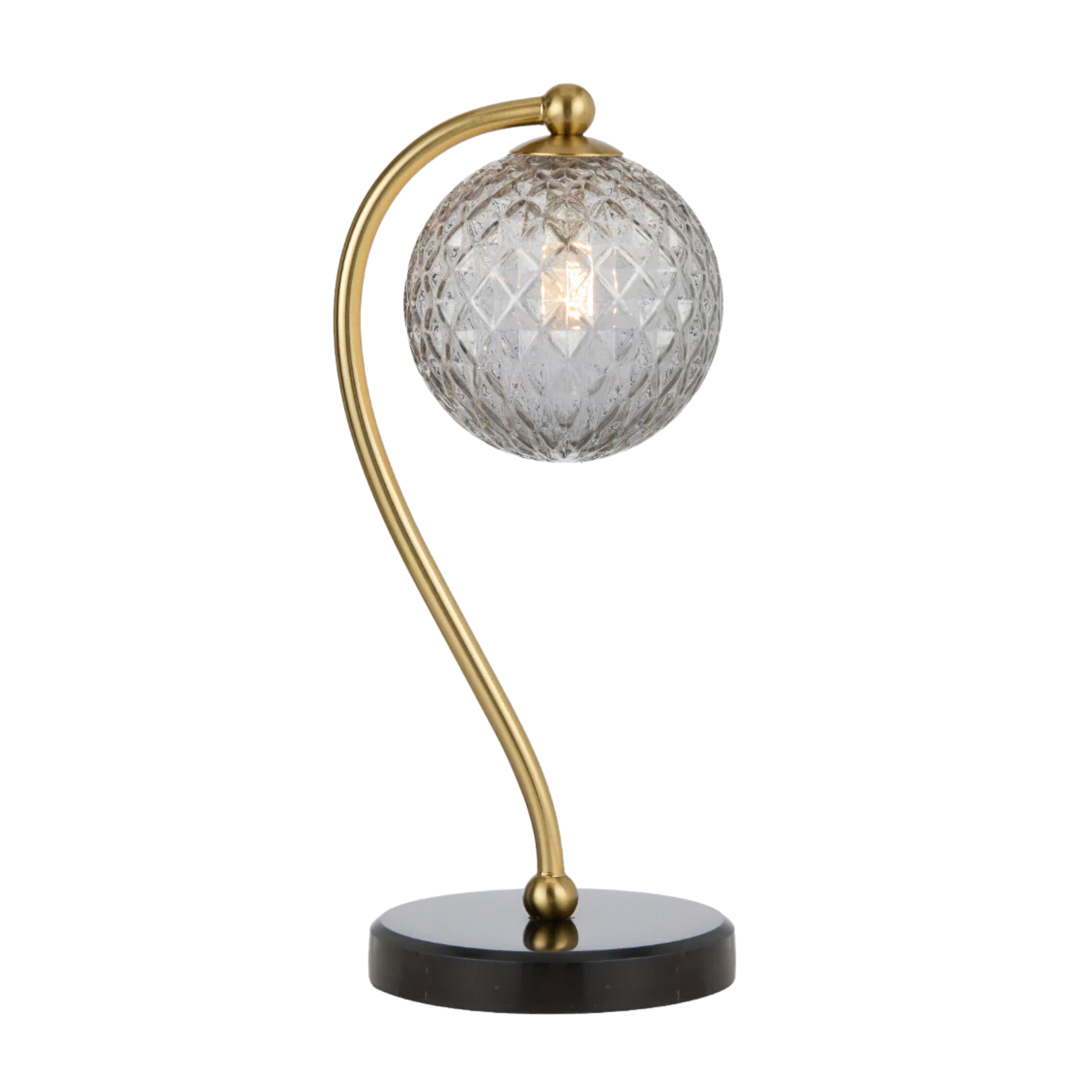Foscani Diamond Cut Smoke Glass Black Marble Base Table Lamp