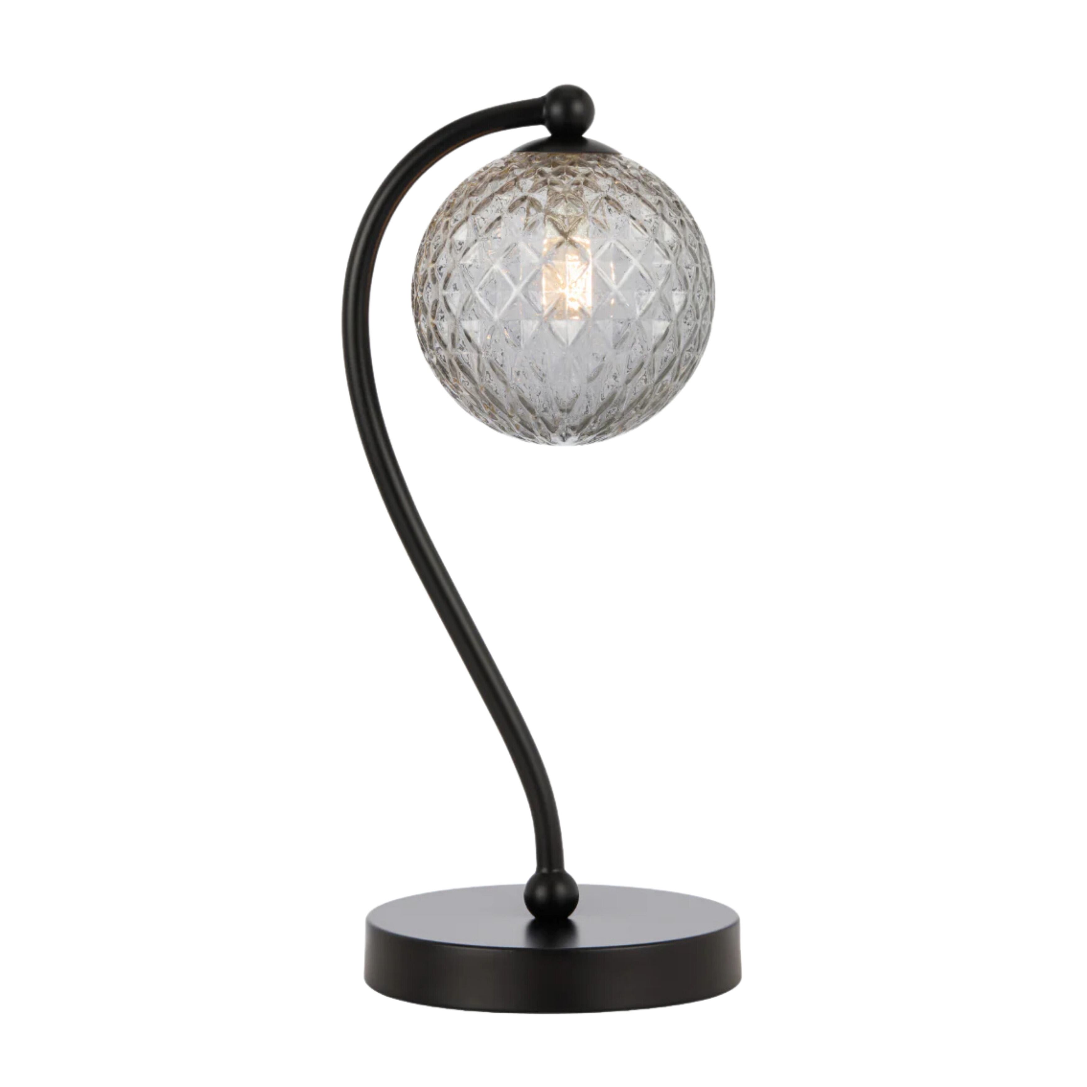 Foscani Diamond Cut Smoke Glass Black Metal Base Table Lamp