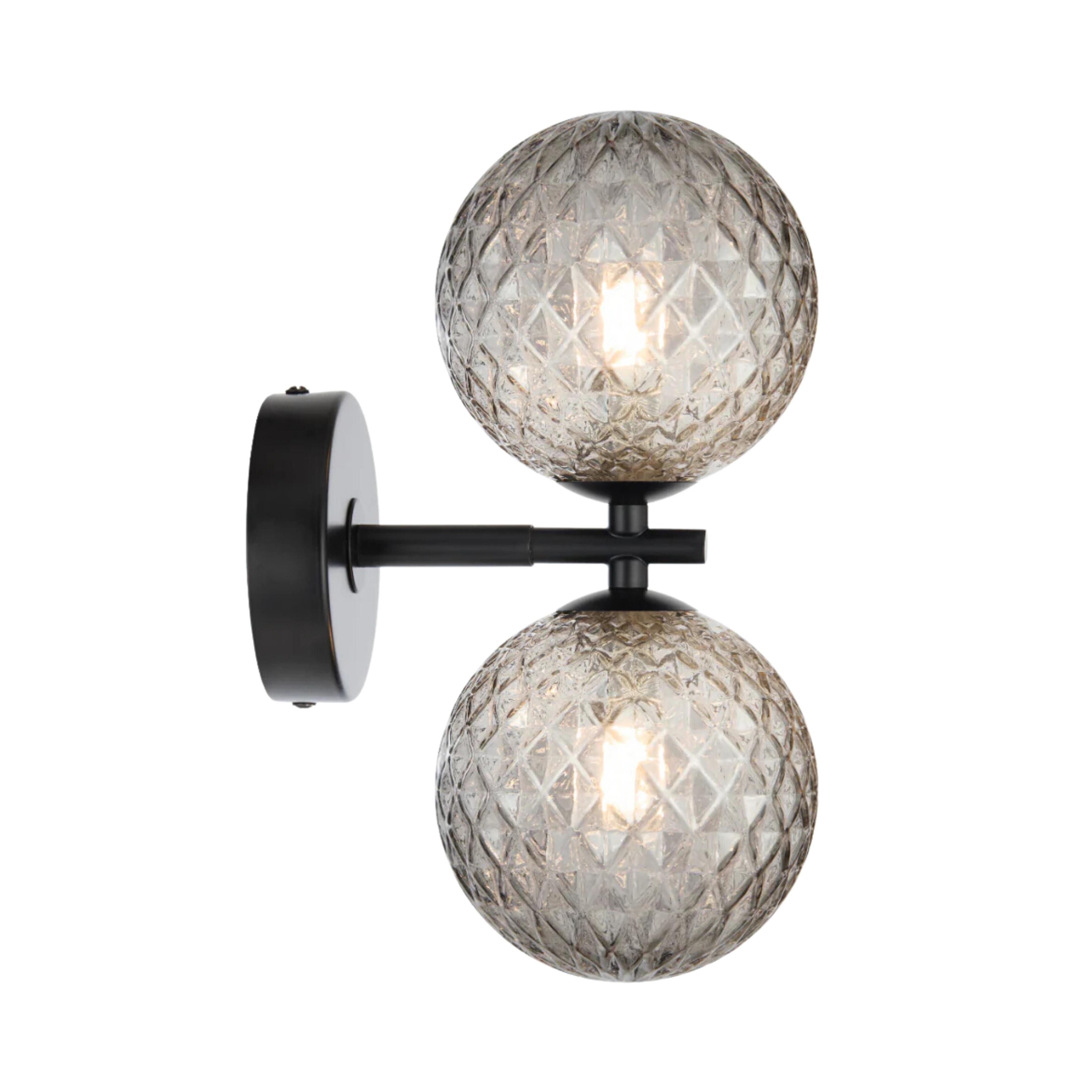 Foscani Diamond Cut Smoke Glass Black Twin Wall Light