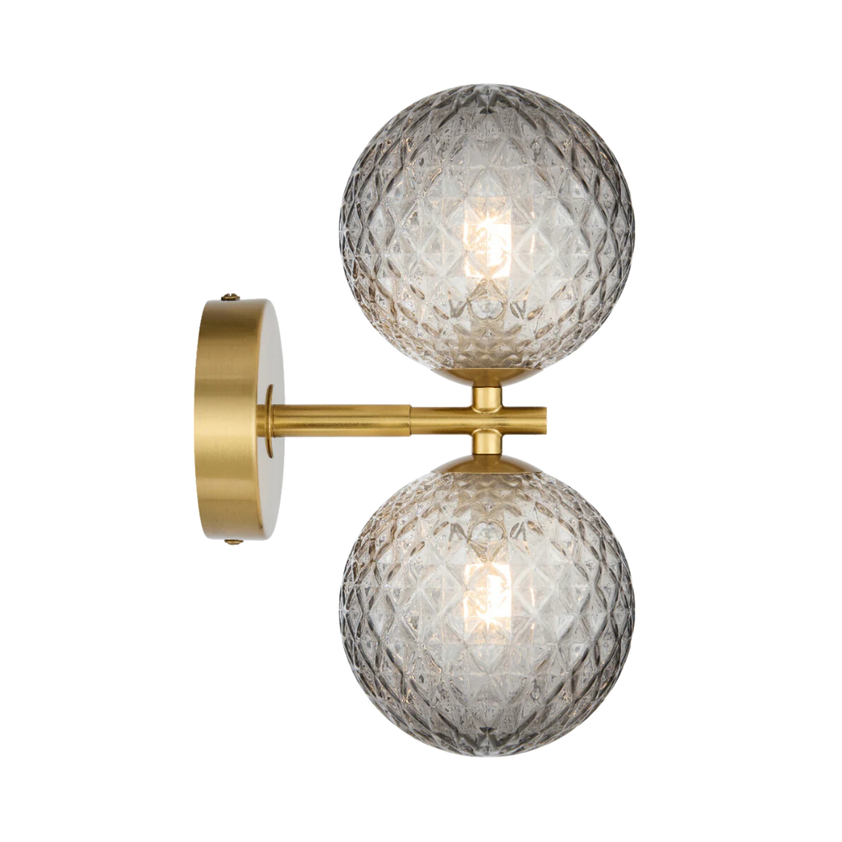Foscani Diamond Cut Smoke Glass Gold Twin Wall Light