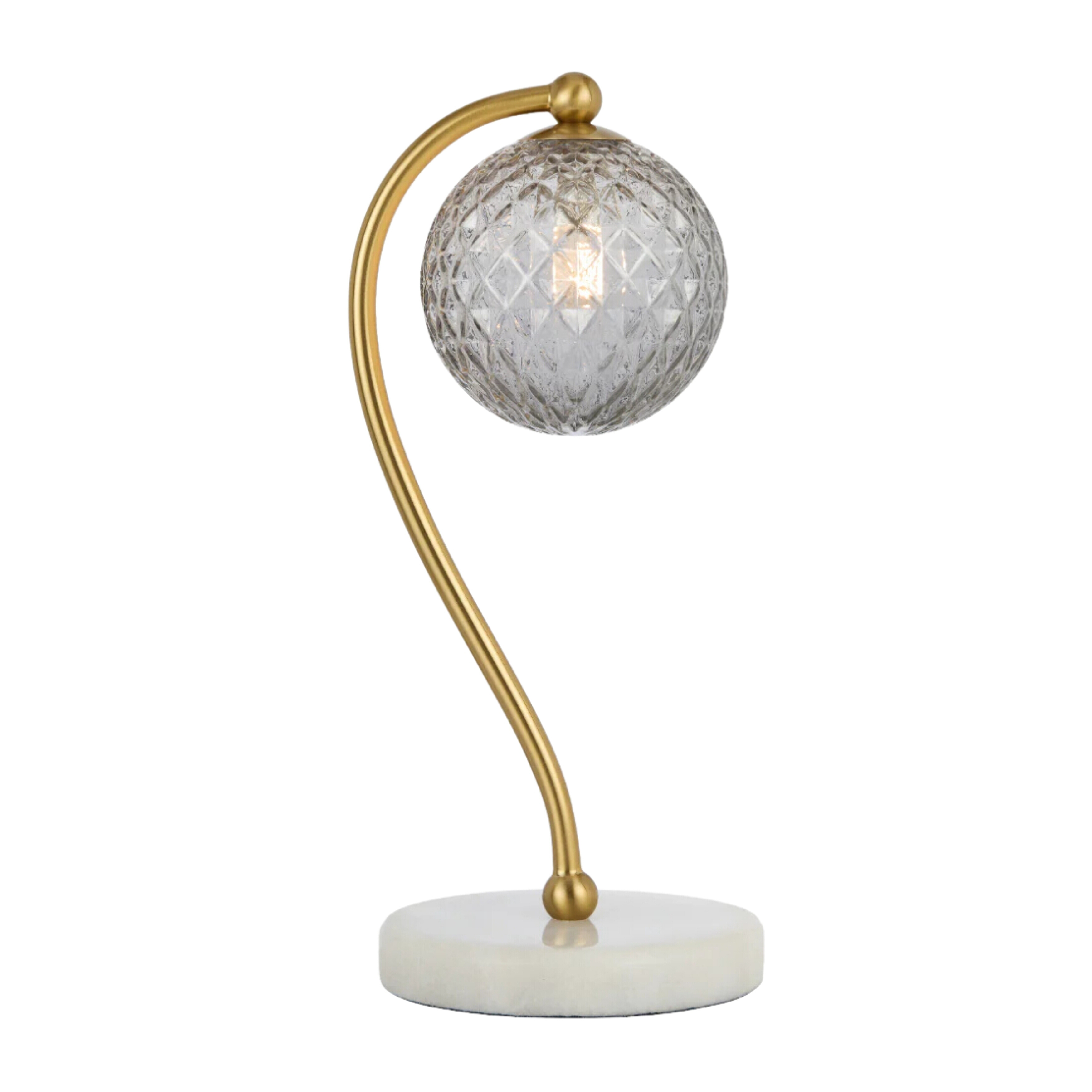 Foscani Diamond Cut Smoke Glass White Marble Base Table Lamp