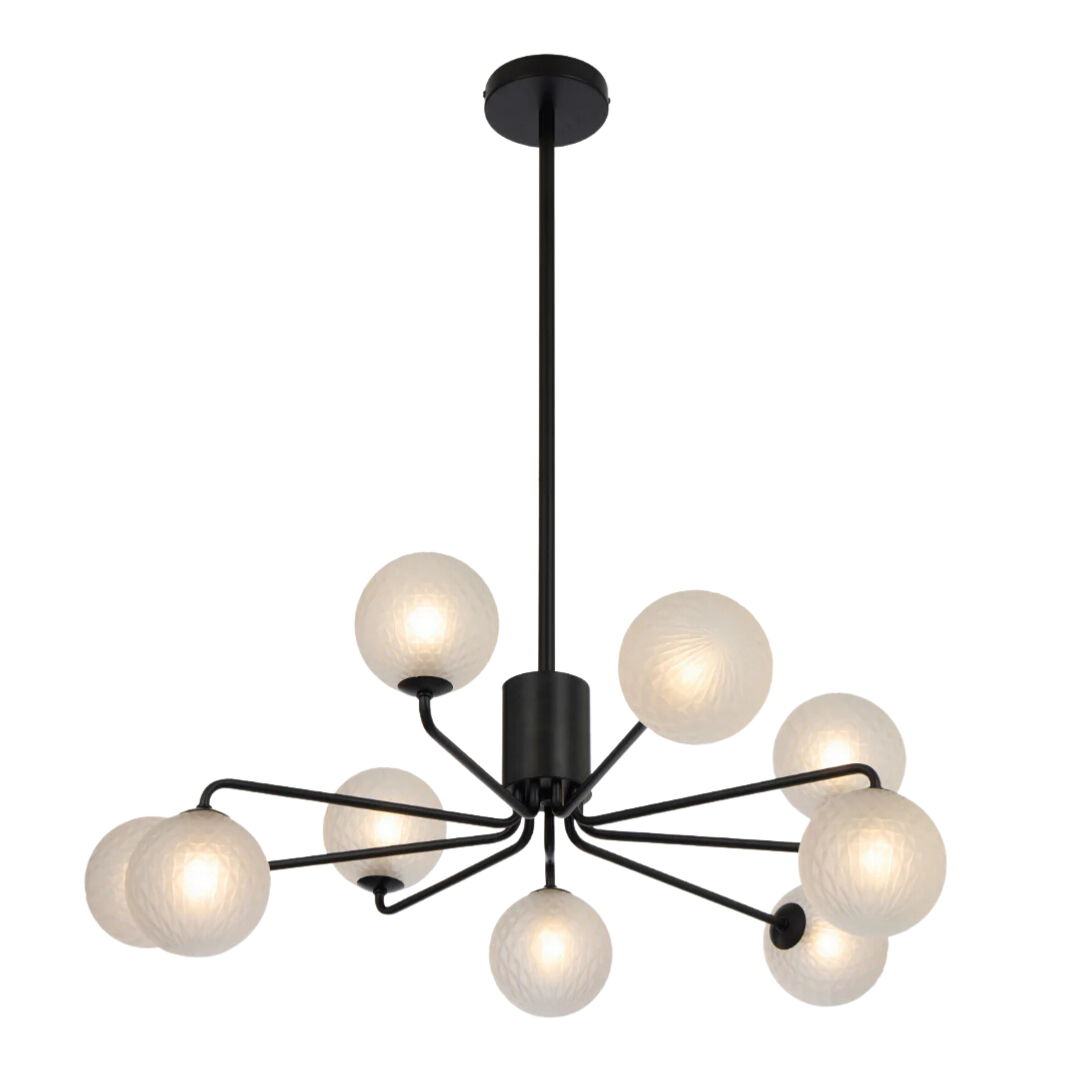 Foscani Nine Light Diamond Cut Frosted Glass Black Pendant