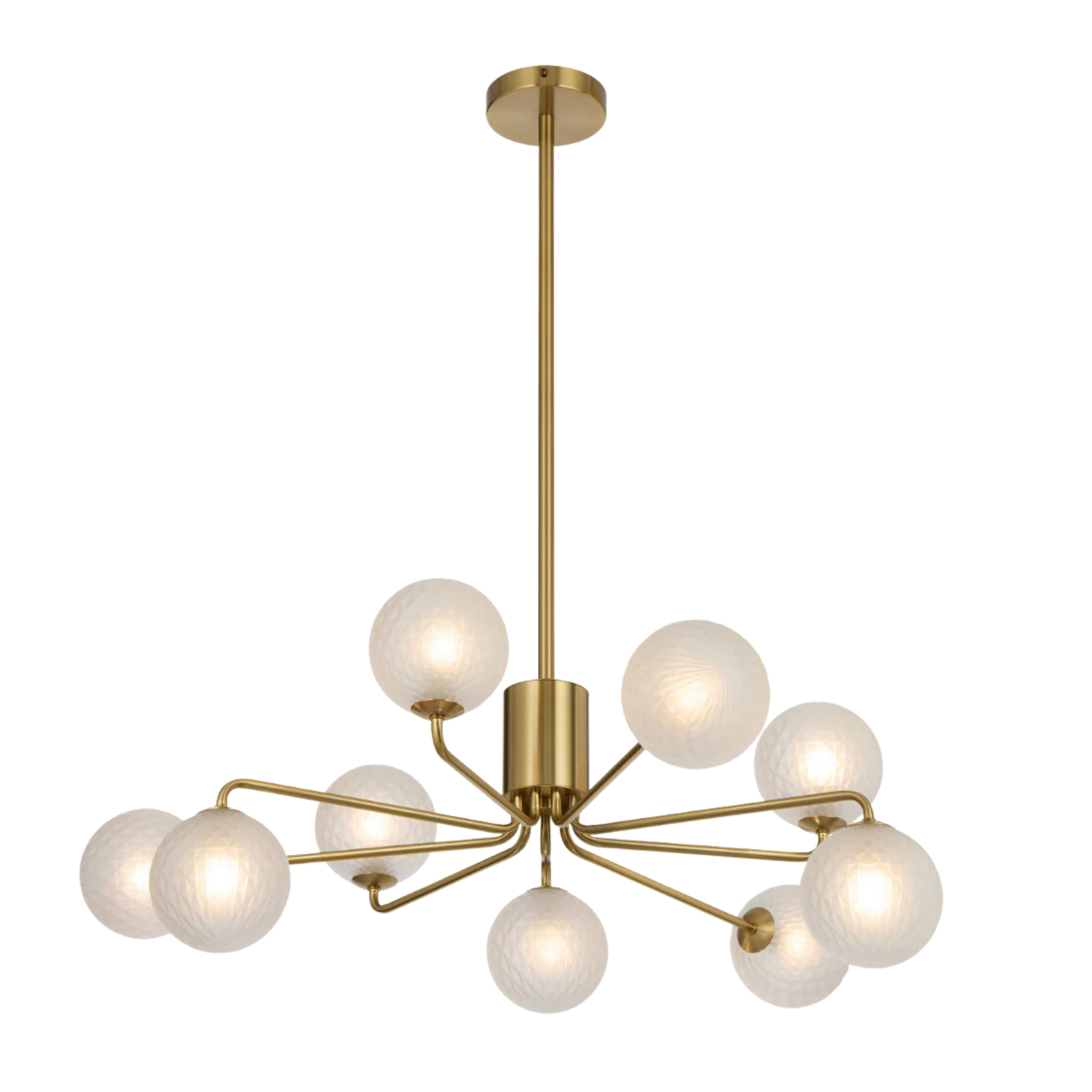 Foscani Nine Light Diamond Cut Frosted Glass Gold Pendant