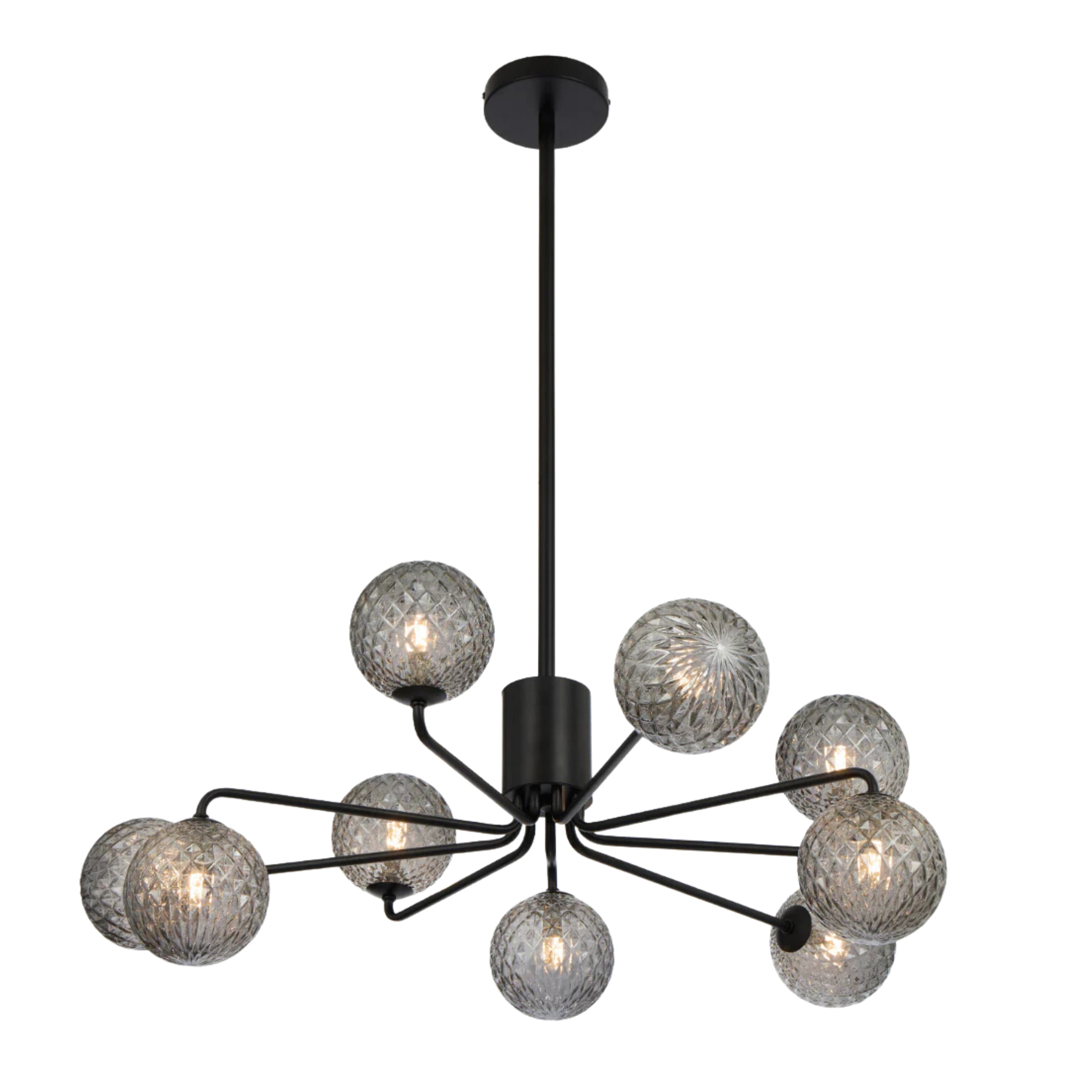 Foscani Nine Light Diamond Cut Smoke Glass Black Pendant