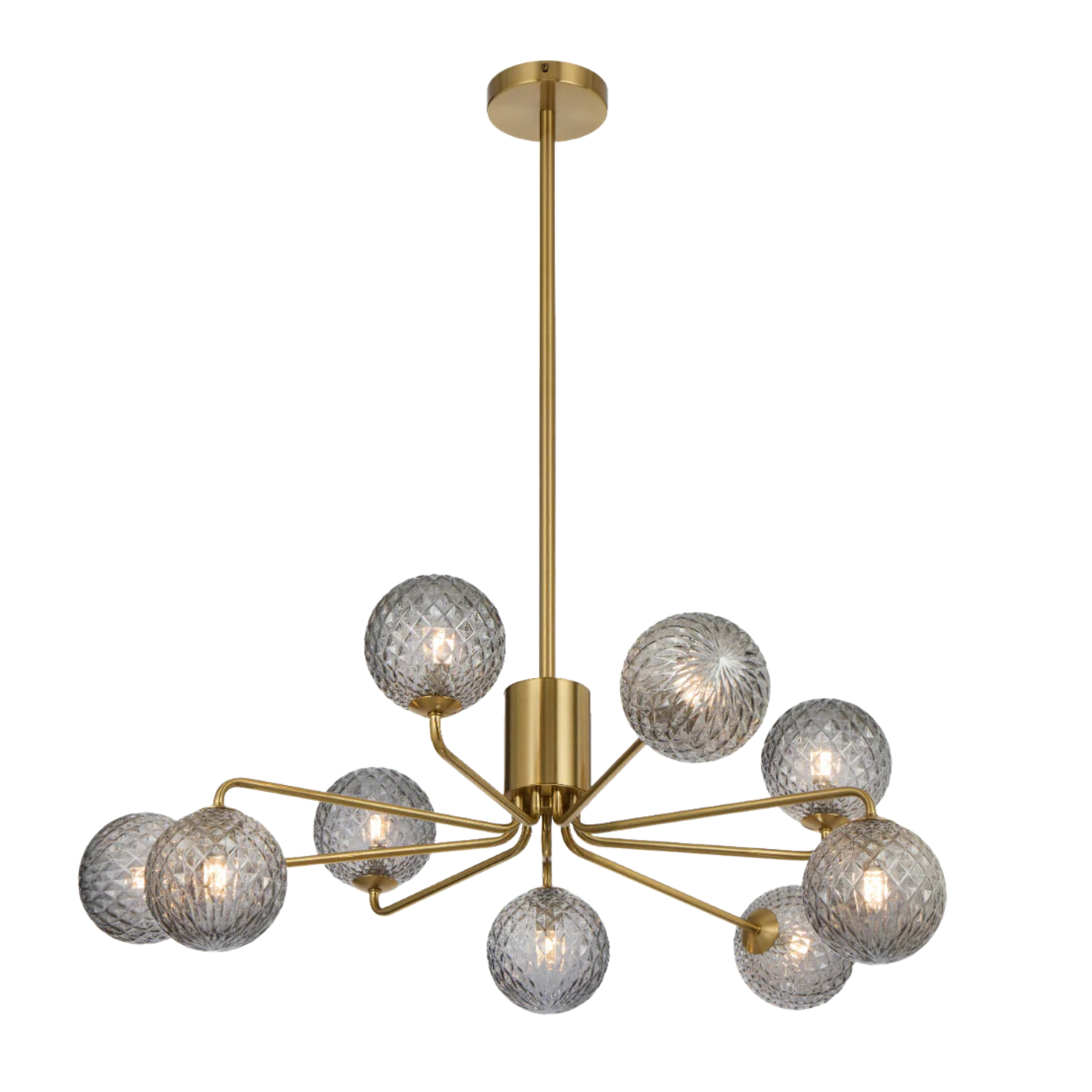 Foscani Nine Light Diamond Cut Smoke Glass Gold Pendant