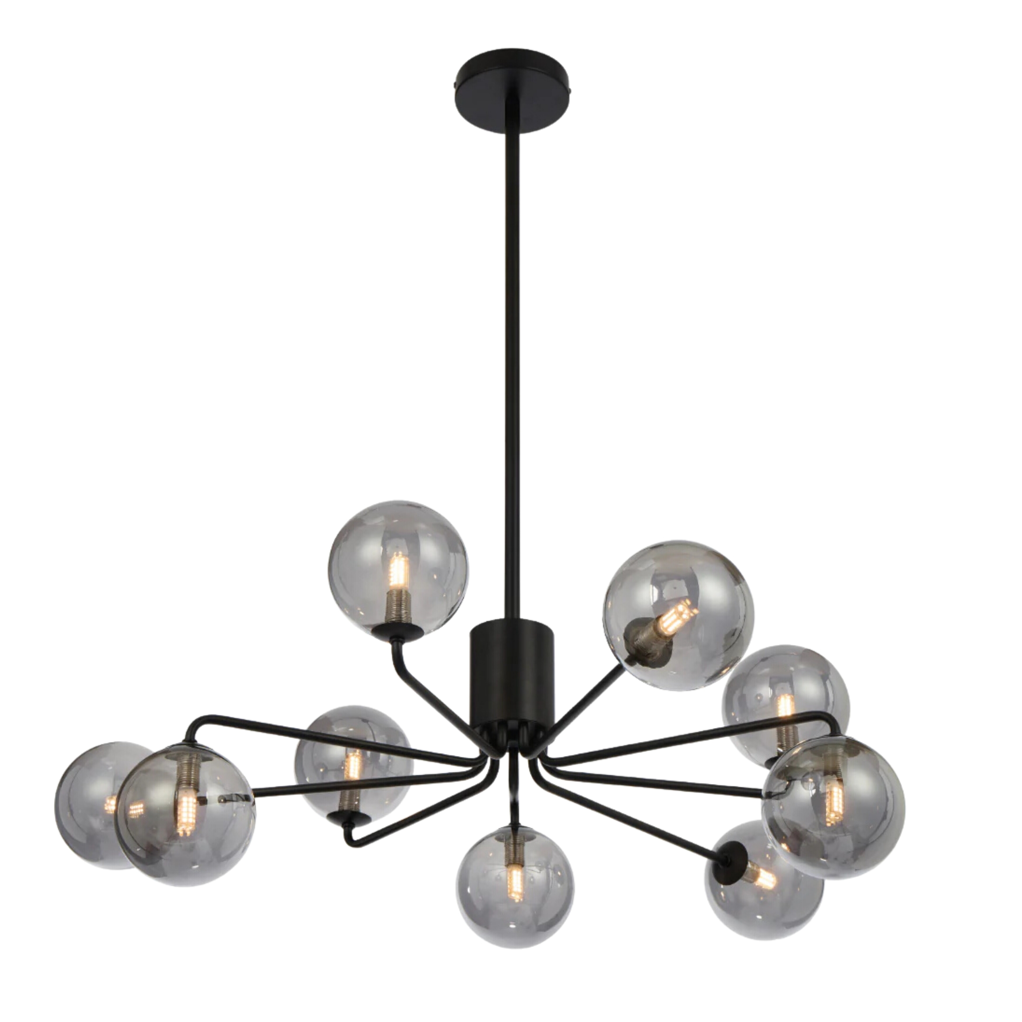 Foscani Nine Light Smooth Smoke Glass Black Pendant