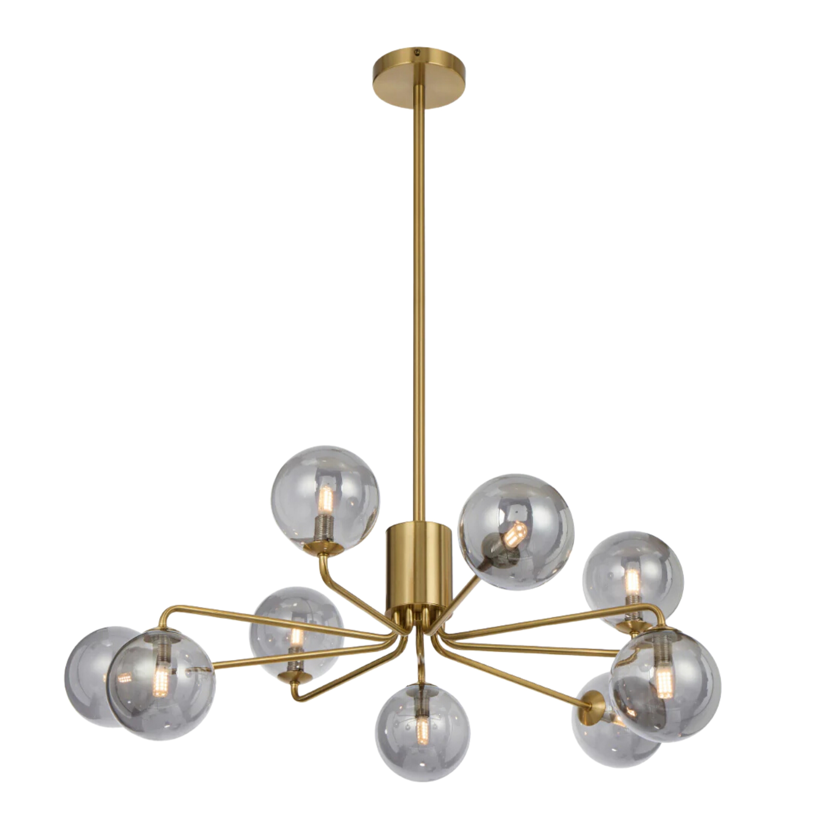 Foscani Nine Light Smooth Smoke Glass Gold Pendant