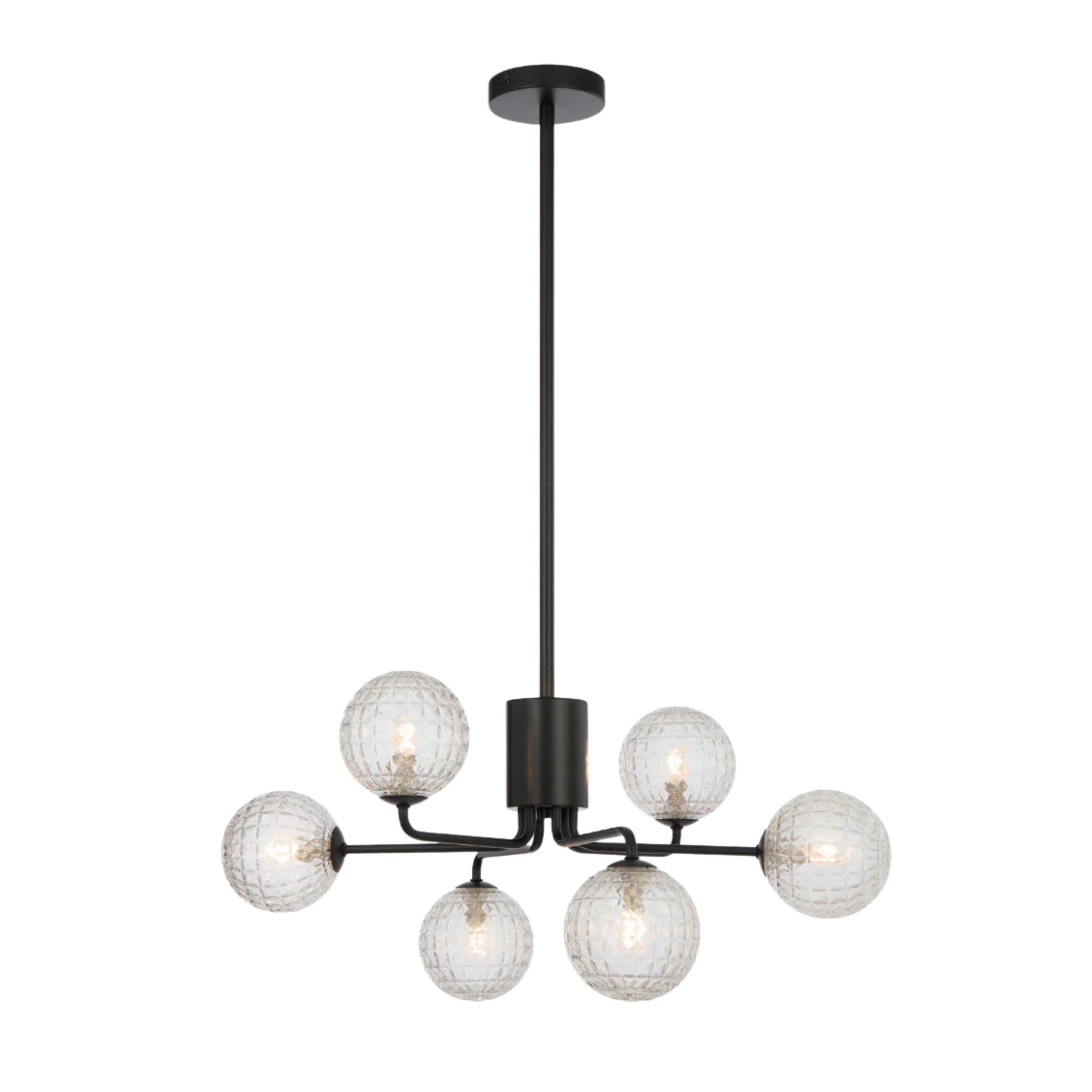 Foscani Six Light Diamond Cut Clear Glass Black Pendant