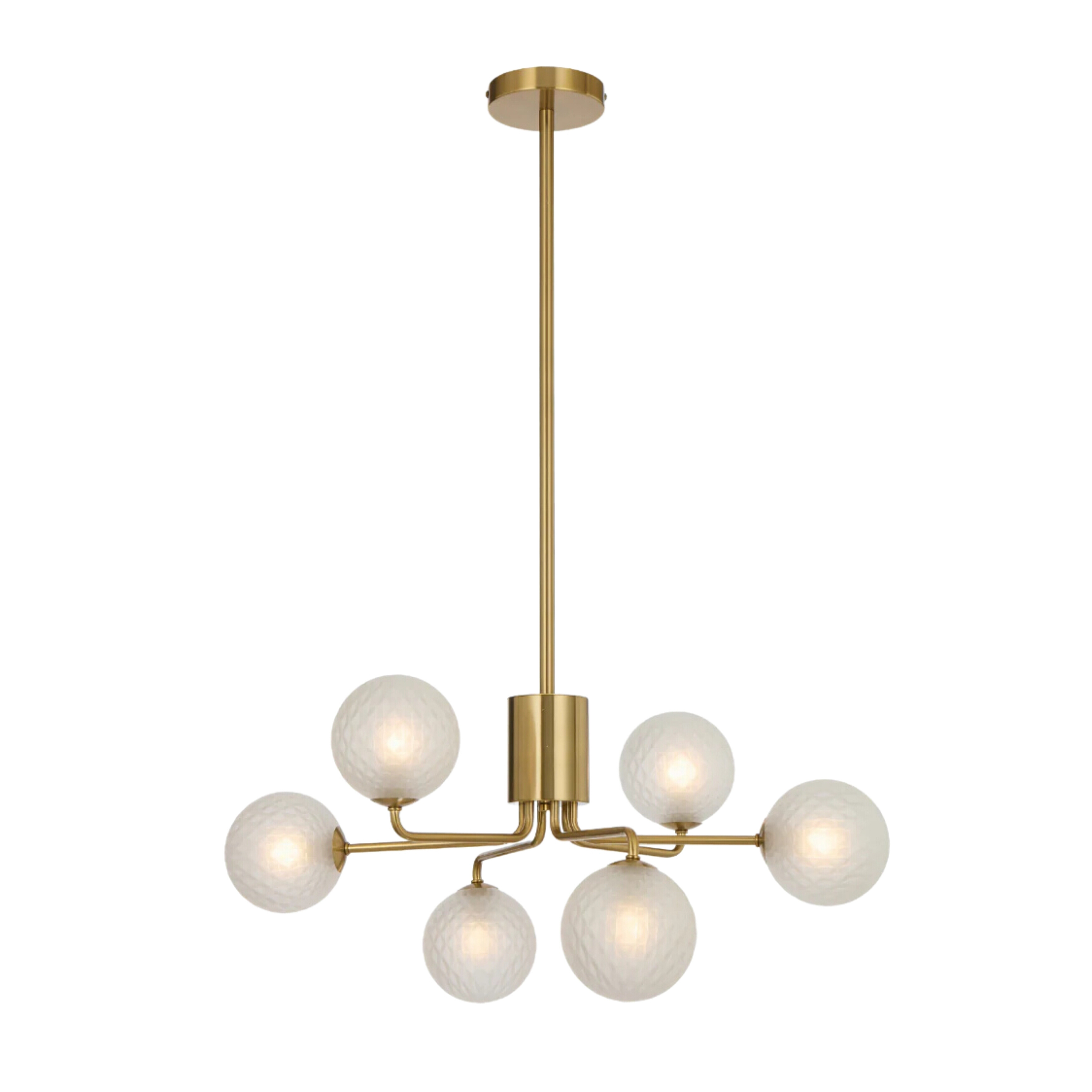 Foscani Six Light Diamond Cut Frosted Glass Gold Pendant
