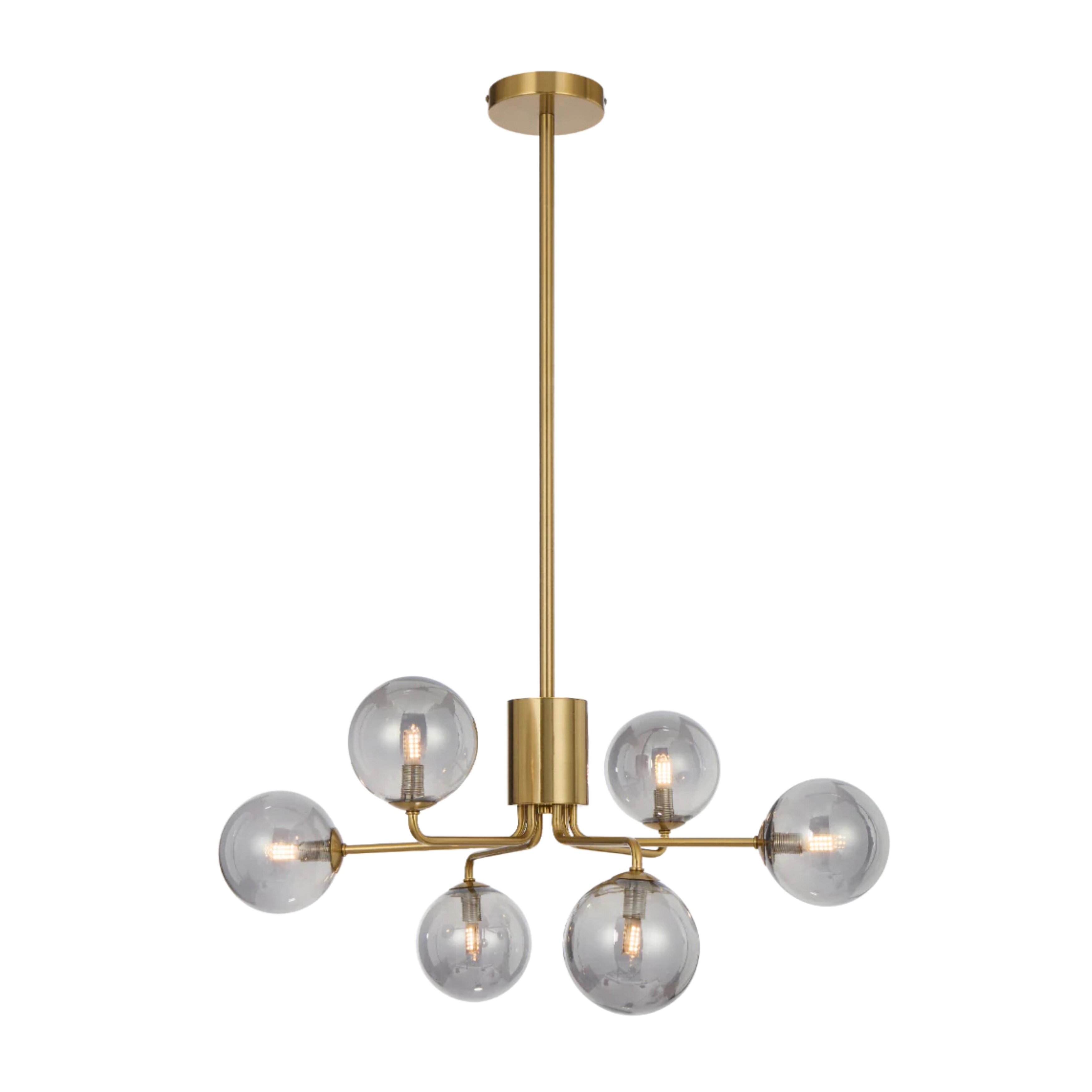 Foscani Six Light Smooth Smoke Glass Gold Pendant