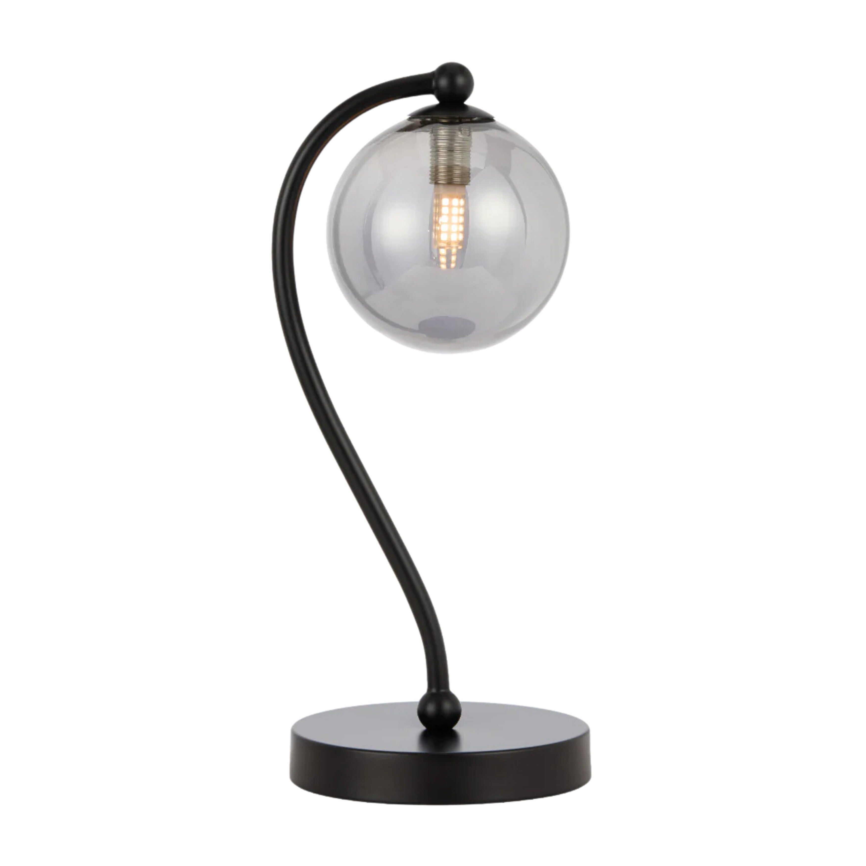 Foscani Smooth Smoke Glass Black Metal Base Table Lamp