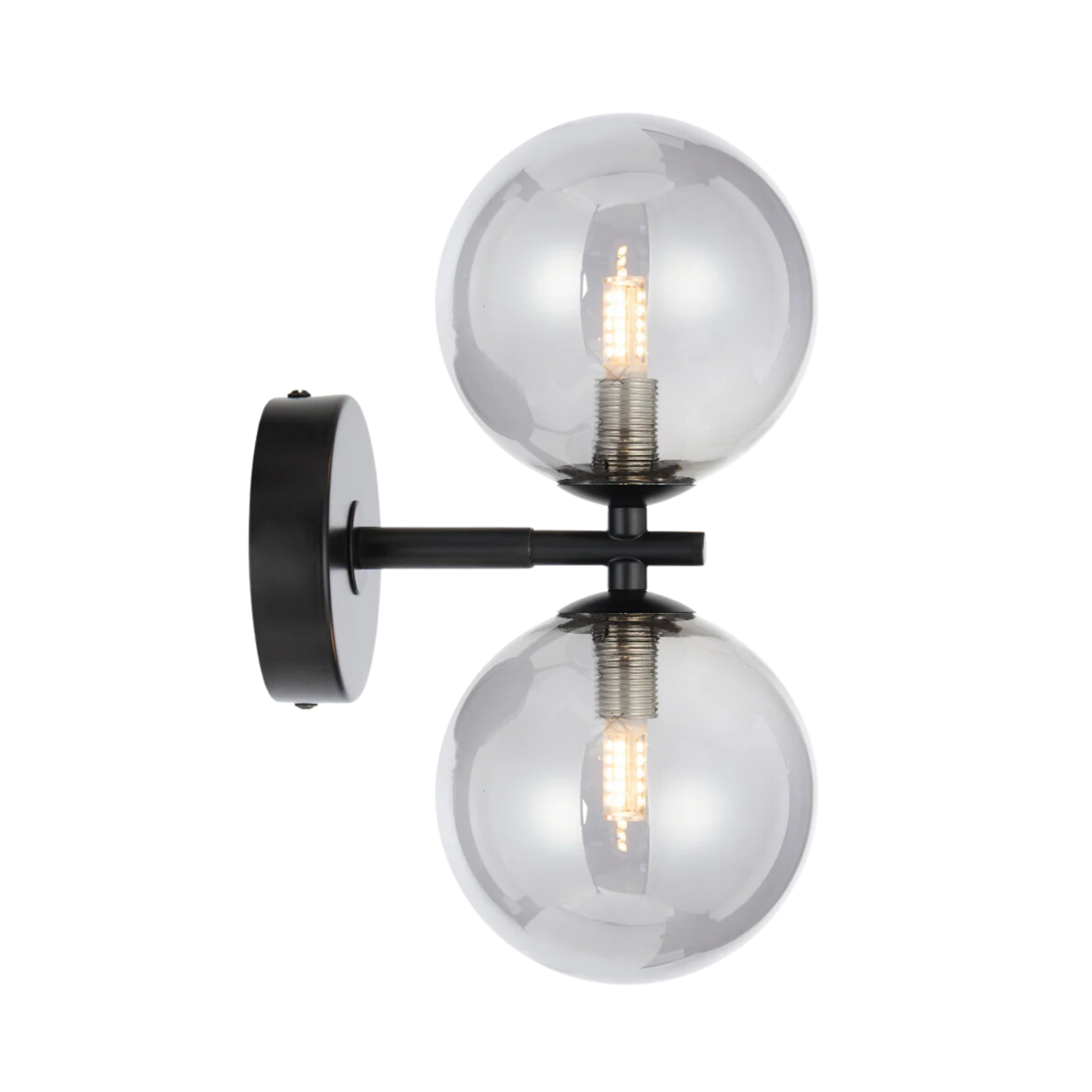 Foscani Smooth Smoke Glass Black Twin Wall Light